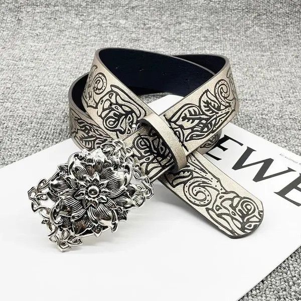 VIBE Retro Embossed Flower PU Leather Belt Size ONE SIZE - 2 Thumbnail