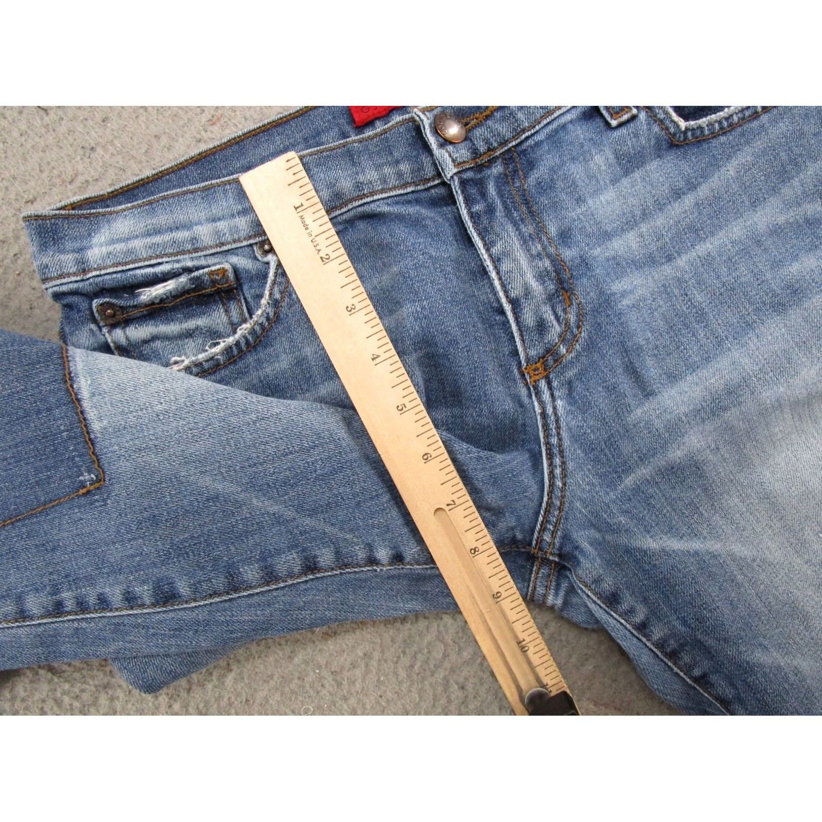 Doublet GjG Women’s Distressed Jeans Junior Size 11 Straight Mid Stretch Denim Blue 5-Pocket Design Vintage: No Adults Womens Size 32" / US 10 / IT 46 - 7 Thumbnail