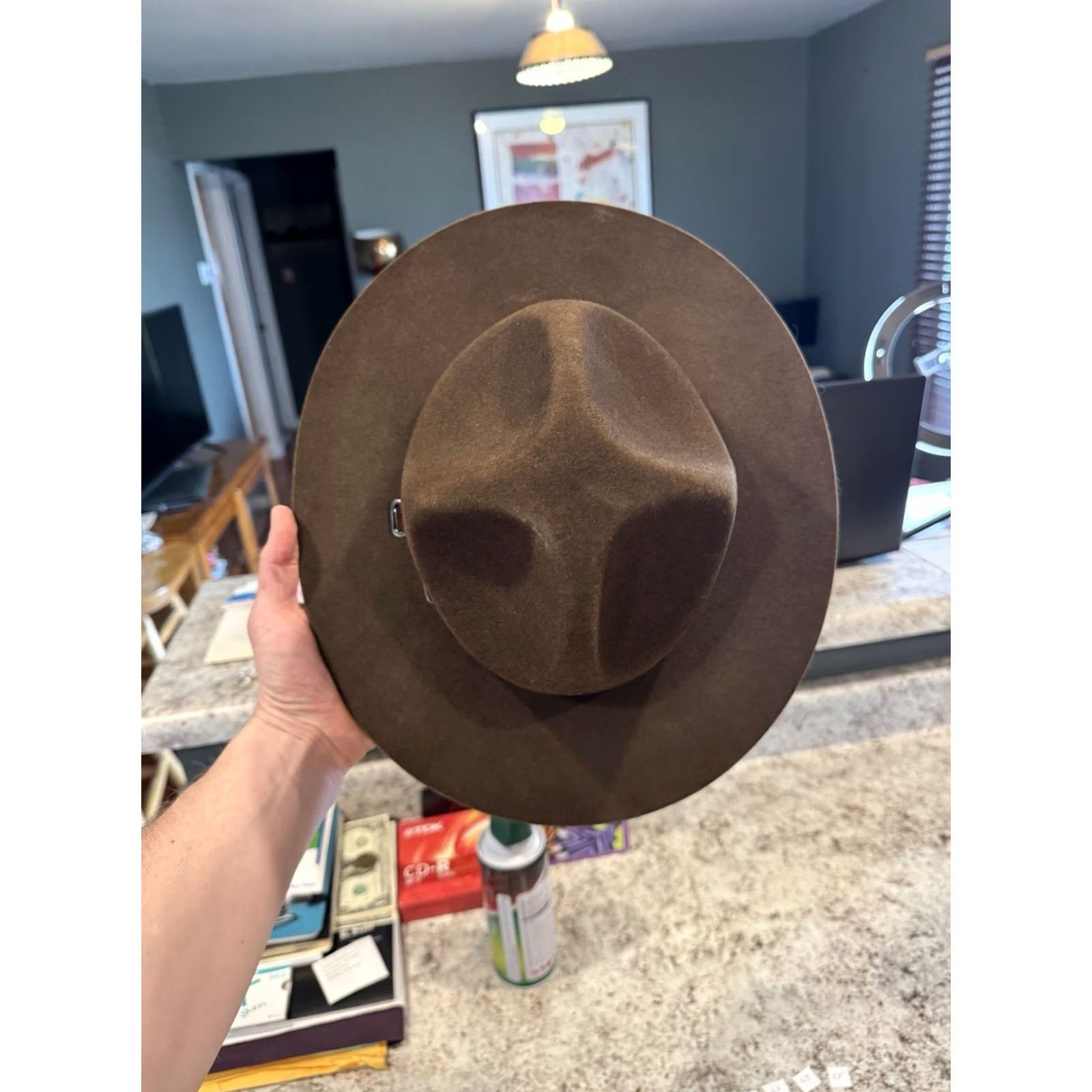 FELT VINTAGE Stratton Self Forming Drill Sergeant Instructor Wool Felt Hat 7 1/8 USA Size ONE SIZE - 3 Thumbnail