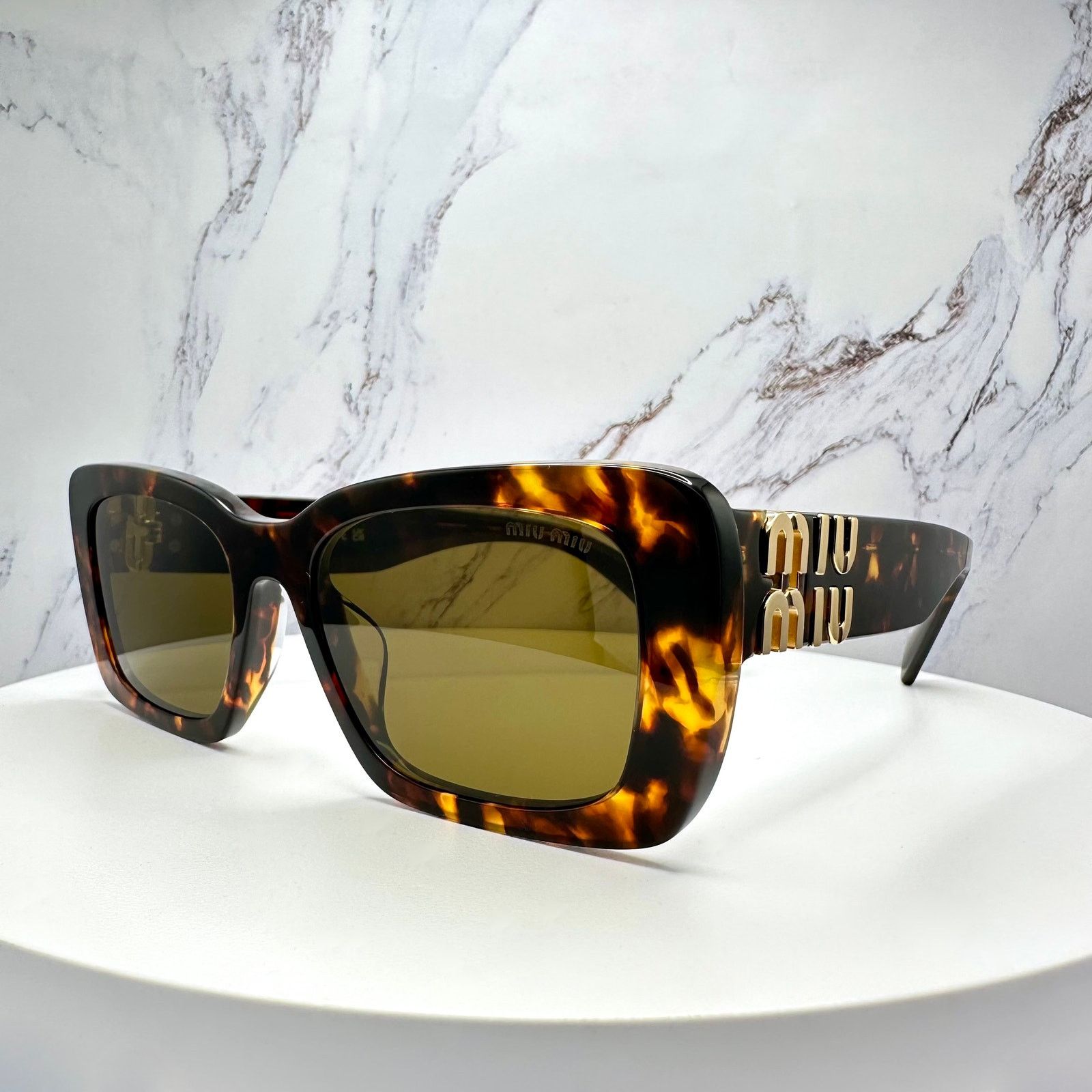 Miu Miu New MIU MIU Sunglasses Brown Tortoise Gold Metal Logo Size ONE SIZE - 18 Thumbnail