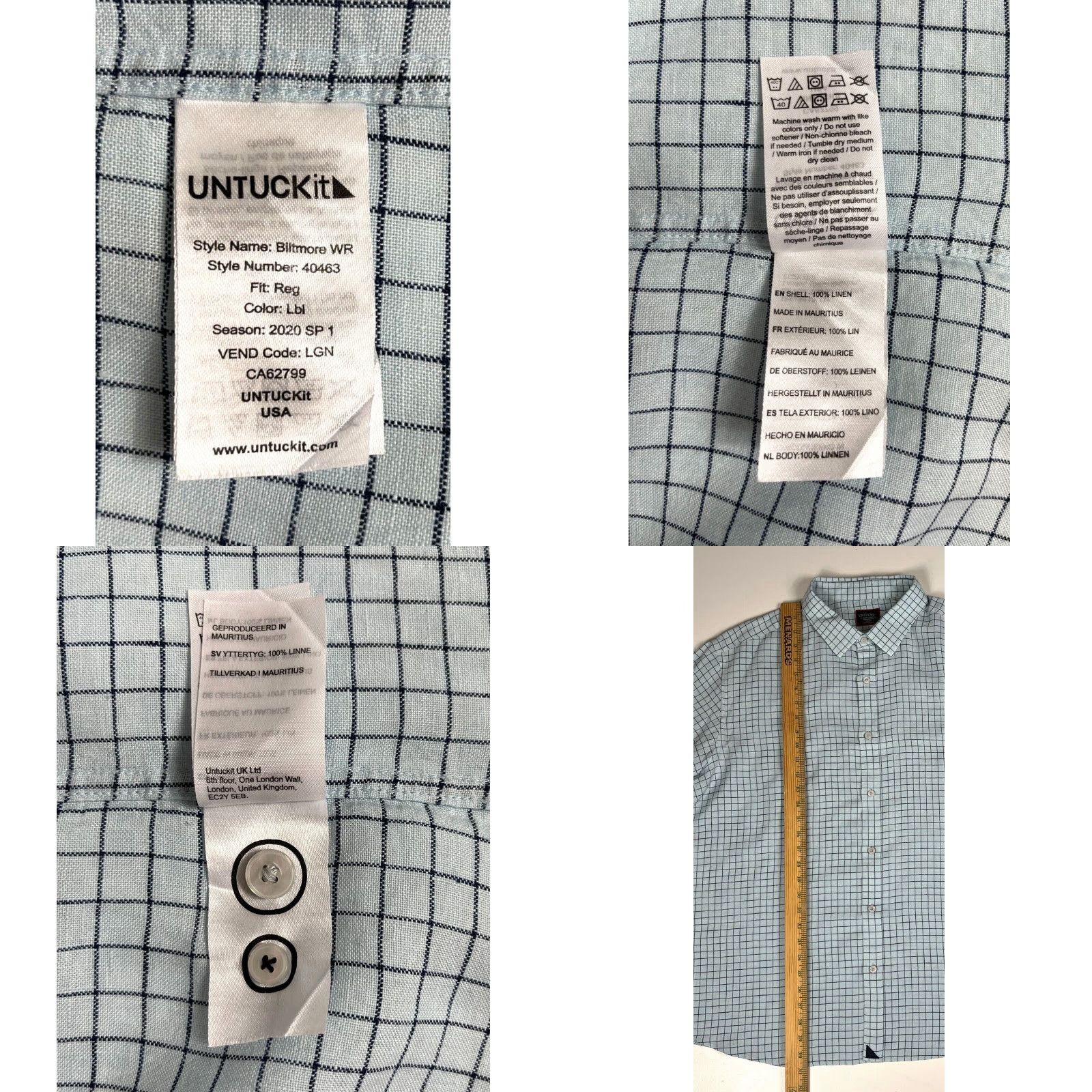 UNTUCKit UNTUCKit Button-Up Shirt Men's 3XL Linen Light Blue Regular Fit Check Wrinkle Resistant Casual Size US XXL / EU 58 / 5 - 8 Thumbnail