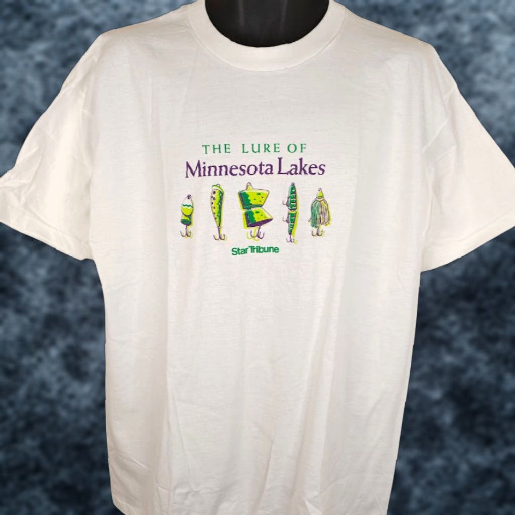 Fruit Of The Loom VINTAGE Minnesota Lakes T Shirt Mens Size XL White 90s Fishing Lures Made In USA Fruit of the Loom Shirt Mens XL White 90s Fishing Lures Made In USA Size US XL / EU 56 / 4 - 1 Thumbnail