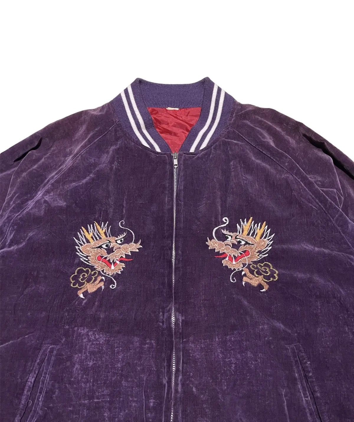 Karakuri Tamashii Sukajan Japanese Dragon & Mt. Fuji Velvet Souvenir Jacket Size US M / EU 48-50 / 2 - 3 Thumbnail