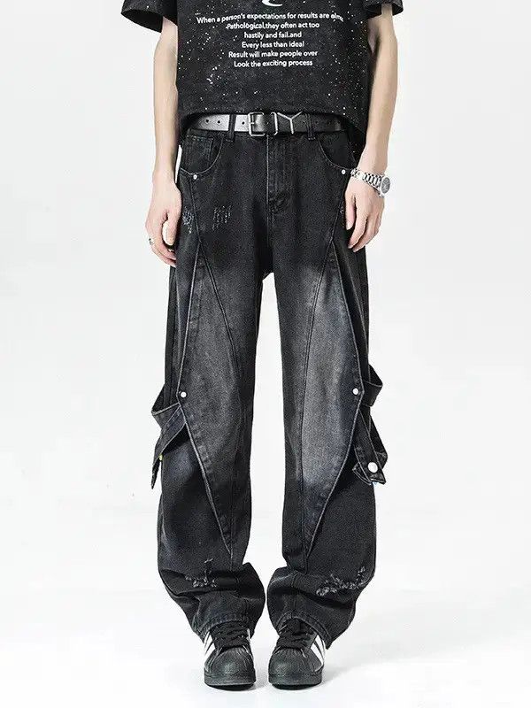 Japanese Brand Retro loose straight leg spliced jeans Size US 32 / EU 48 - 2 Thumbnail