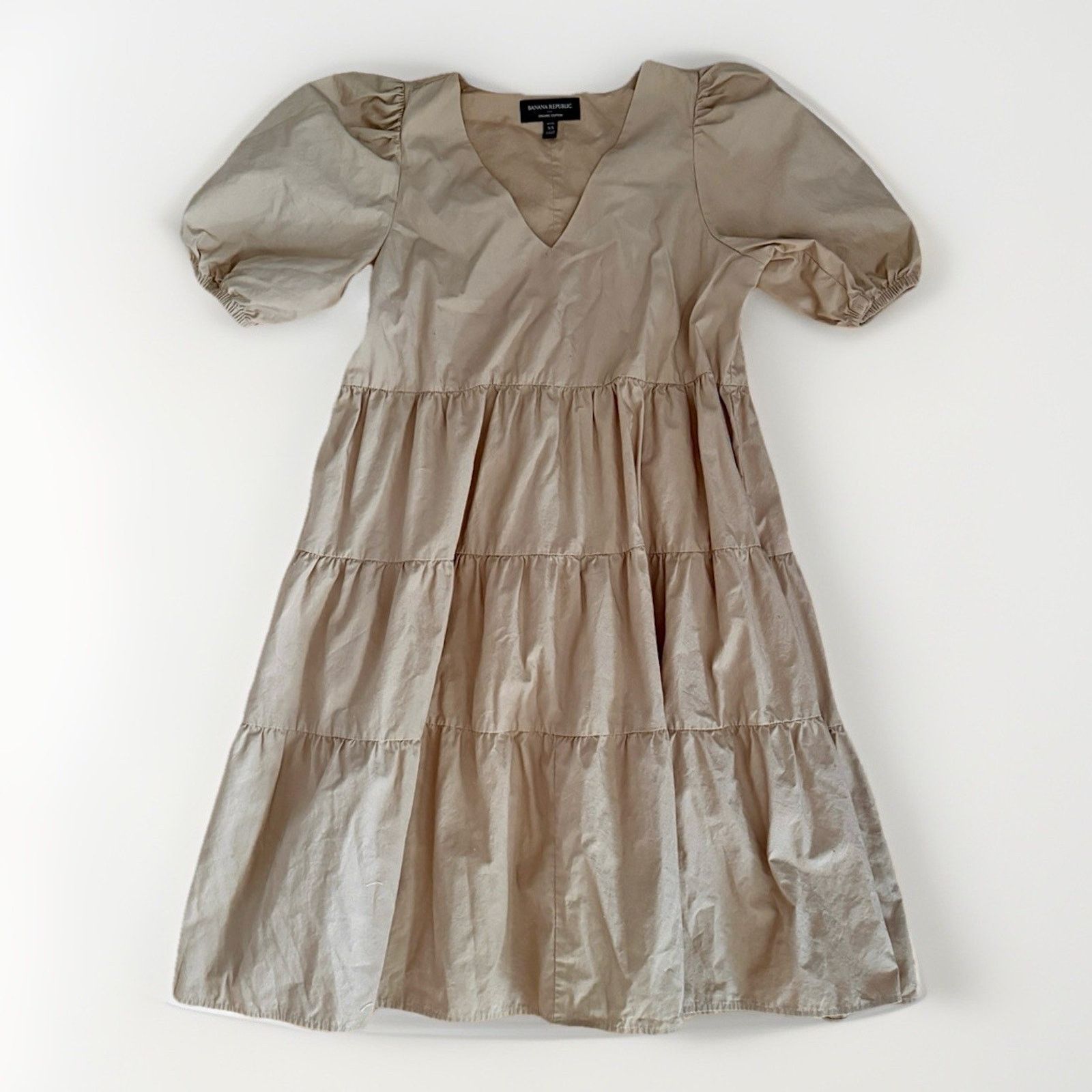Banana Republic Banana Republic Dress Womens XS Beige Puff Sleeve Midi Size XS / US 0-2 / IT 36-38 - 1 Thumbnail