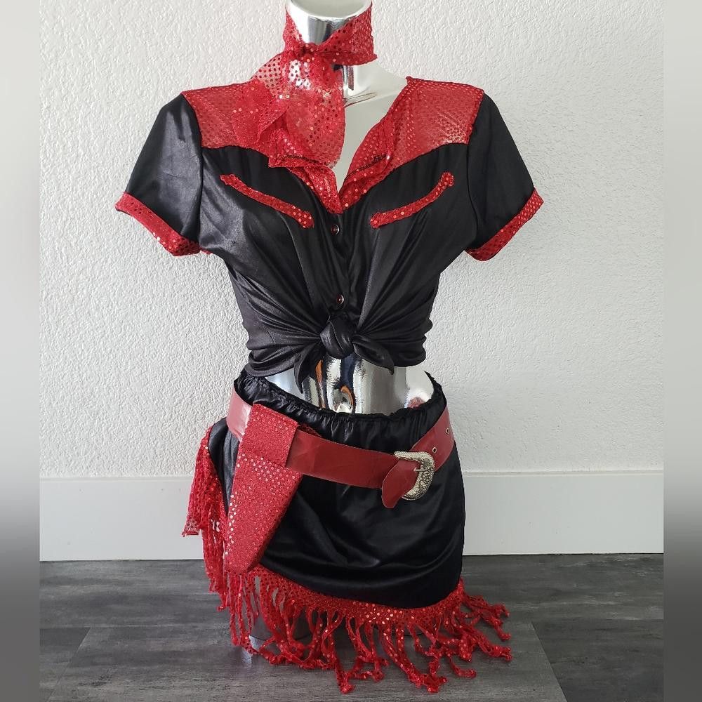 Designer Black Red Cowgirl Adult Costume Size ONE SIZE - 6 Thumbnail