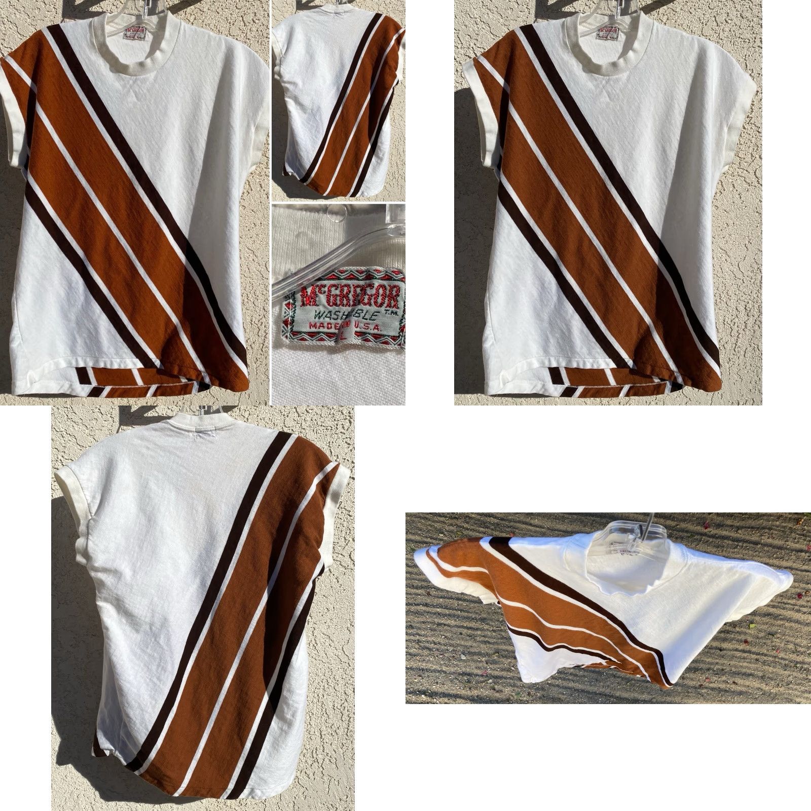 McGregor VINTAGE McGregor T-Shirt Diagonal Stripe Sleeveless Crew Neck Mens L Made In USA 1960s Retro Sports Size US L / EU 52-54 / 3 - 9 Thumbnail