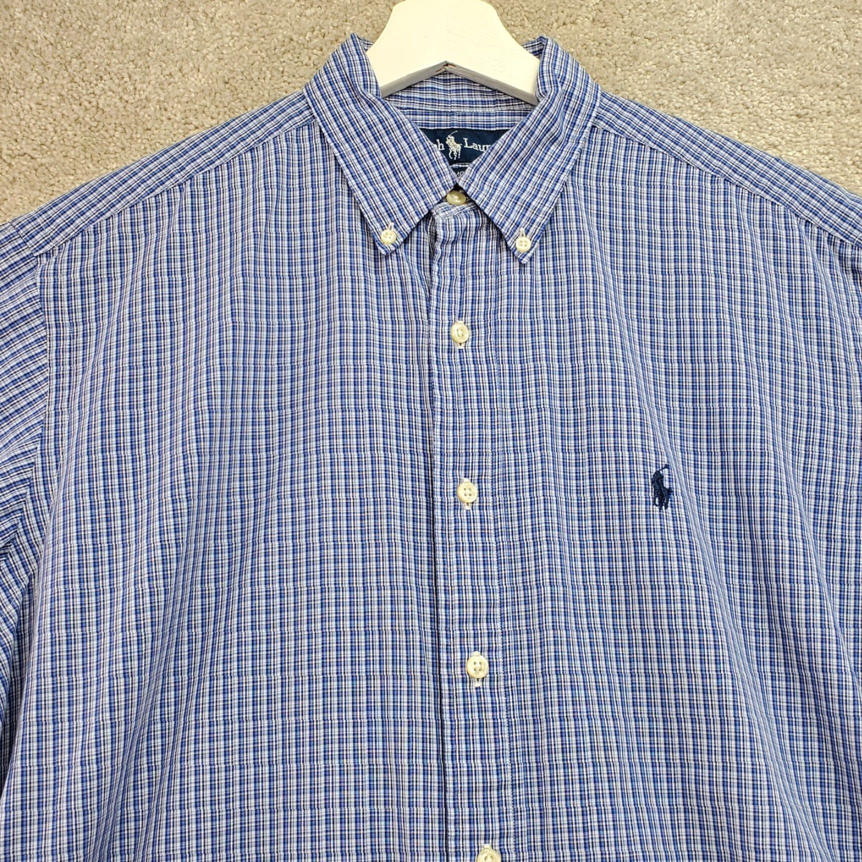 Ralph Lauren Ralph Lauren Dress Shirt Men's 15.5 Blue White Plaid 100% Cotton Formal Shirt Size 42R - 4 Thumbnail