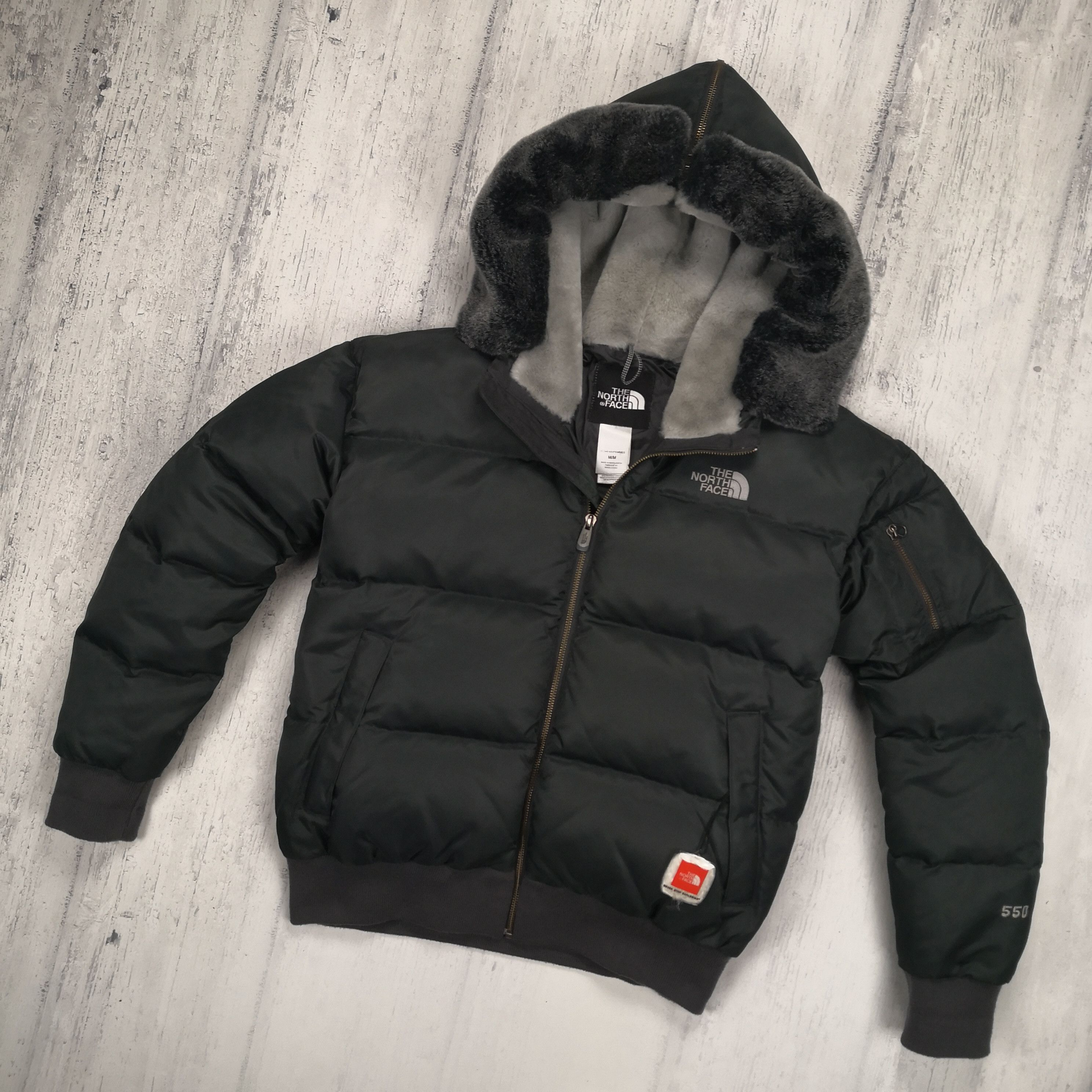 image of The North Face Nuptse 550 Womens Bomber Down Jacket Size M in Grey