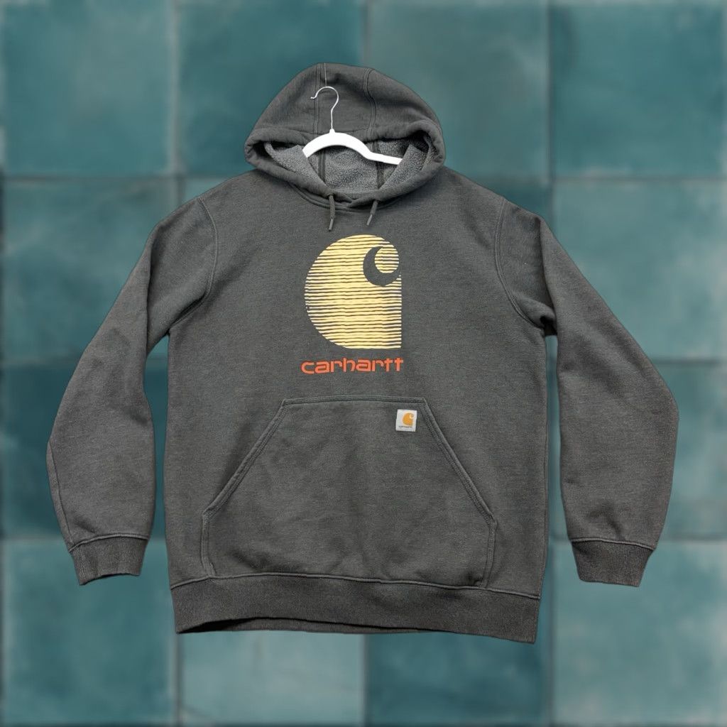 Carhartt Carhartt Hoodie Mens Large Gray Regular Pullover Hooded Logo Workwear Distressed 90s Grunge Rain Defender Big Logo C Size US L / EU 52-54 / 3 - 1 Thumbnail
