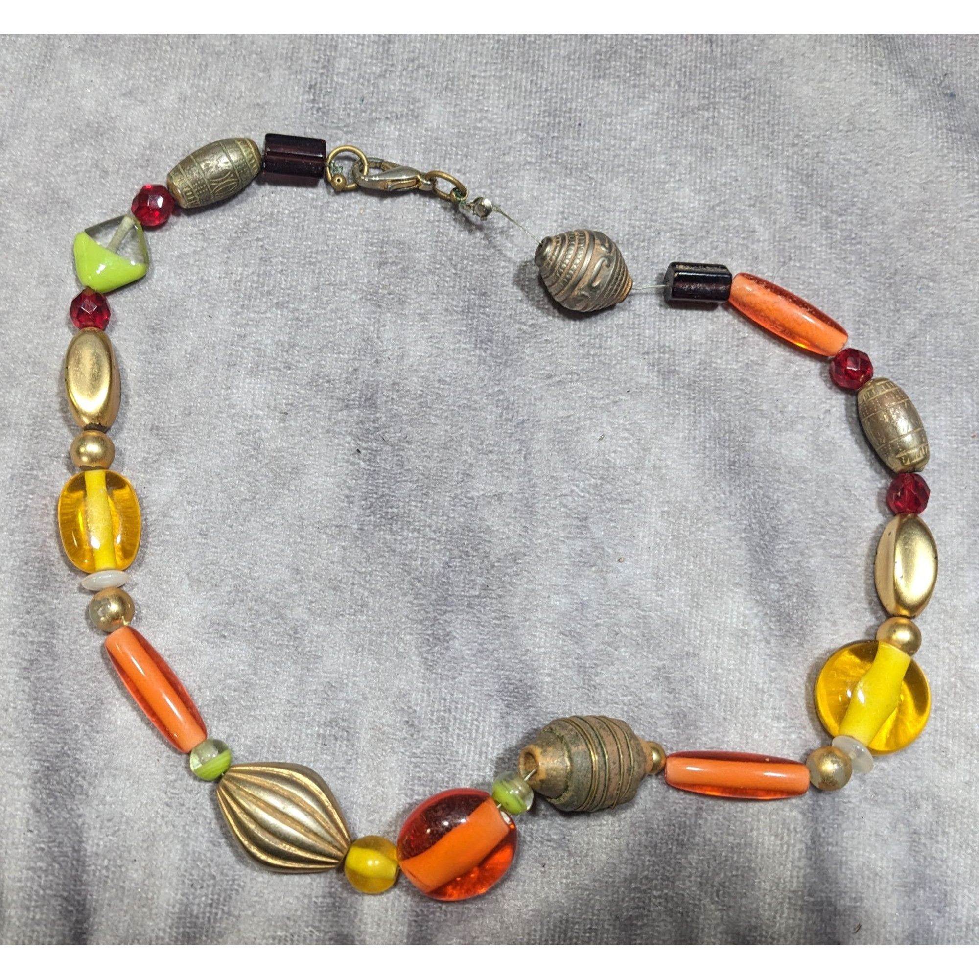 Other Handmade Retro Orange And Yellow Glass And Metal Beaded Neck Size ONE SIZE - 6 Thumbnail
