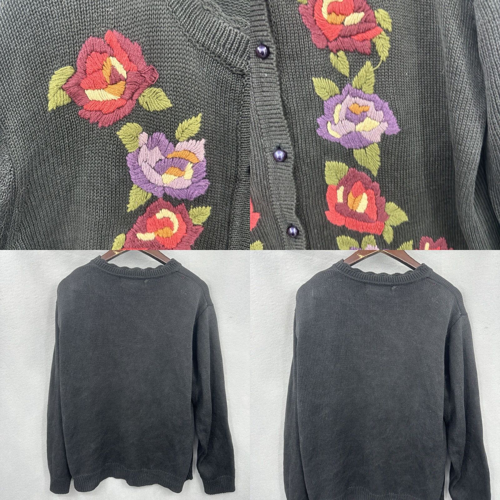 Orvis Orvis Vintage Cardigan Sweater - Womens Small Knit Floral Embroidered Black Crew Neck Vintage 80s 90s Boho Knitwear S Size S / US 4 / IT 40 - 8 Thumbnail