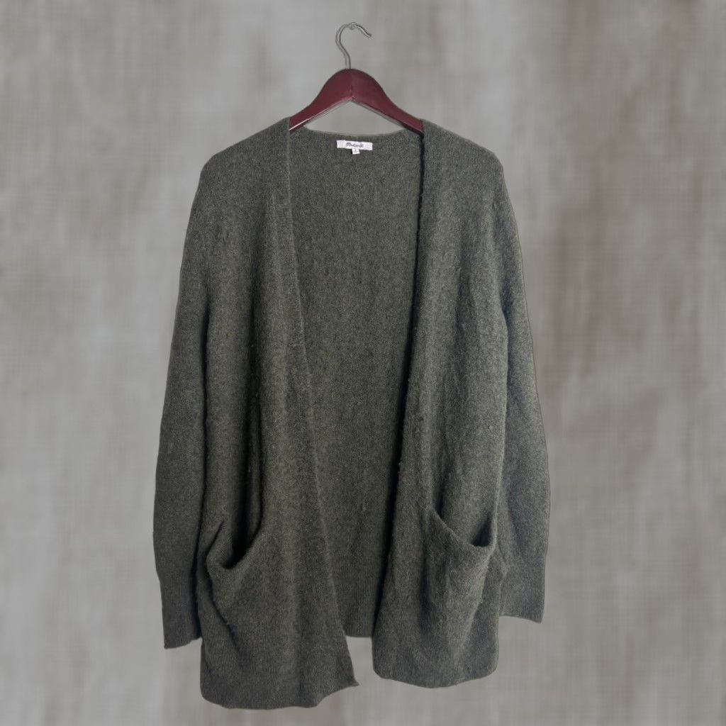 Madewell Madewell Cardigan Sweater Womens Green S Merino Wool Alpaca Open Front Pockets Lightweight Casual Workwear Fall Winter Spring M4226 Size S / US 4 / IT 40 - 1 Thumbnail