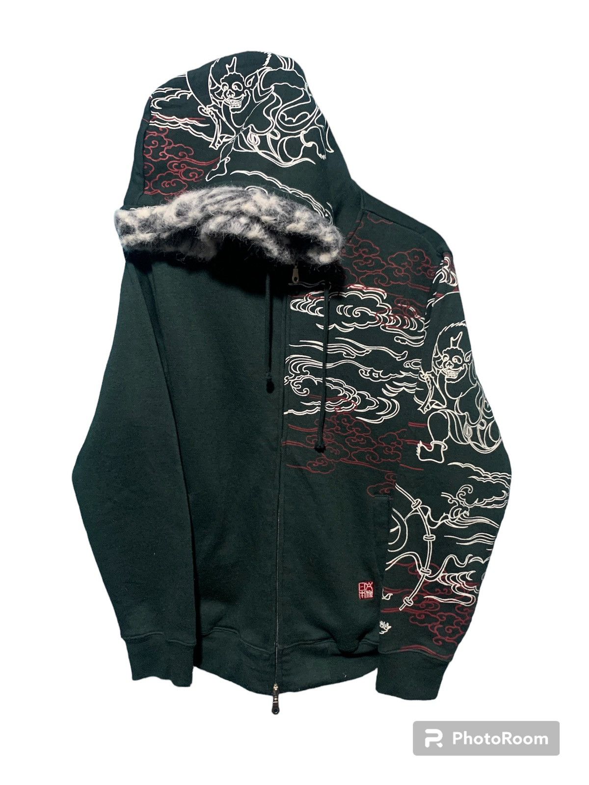 If Six Was Nine × Japanese Brand × Le Grande Bleu (L.G.B.) Sukajan fujin raijin fur hoodie over printed japanese style Size US L / EU 52-54 / 3 - 4 Thumbnail
