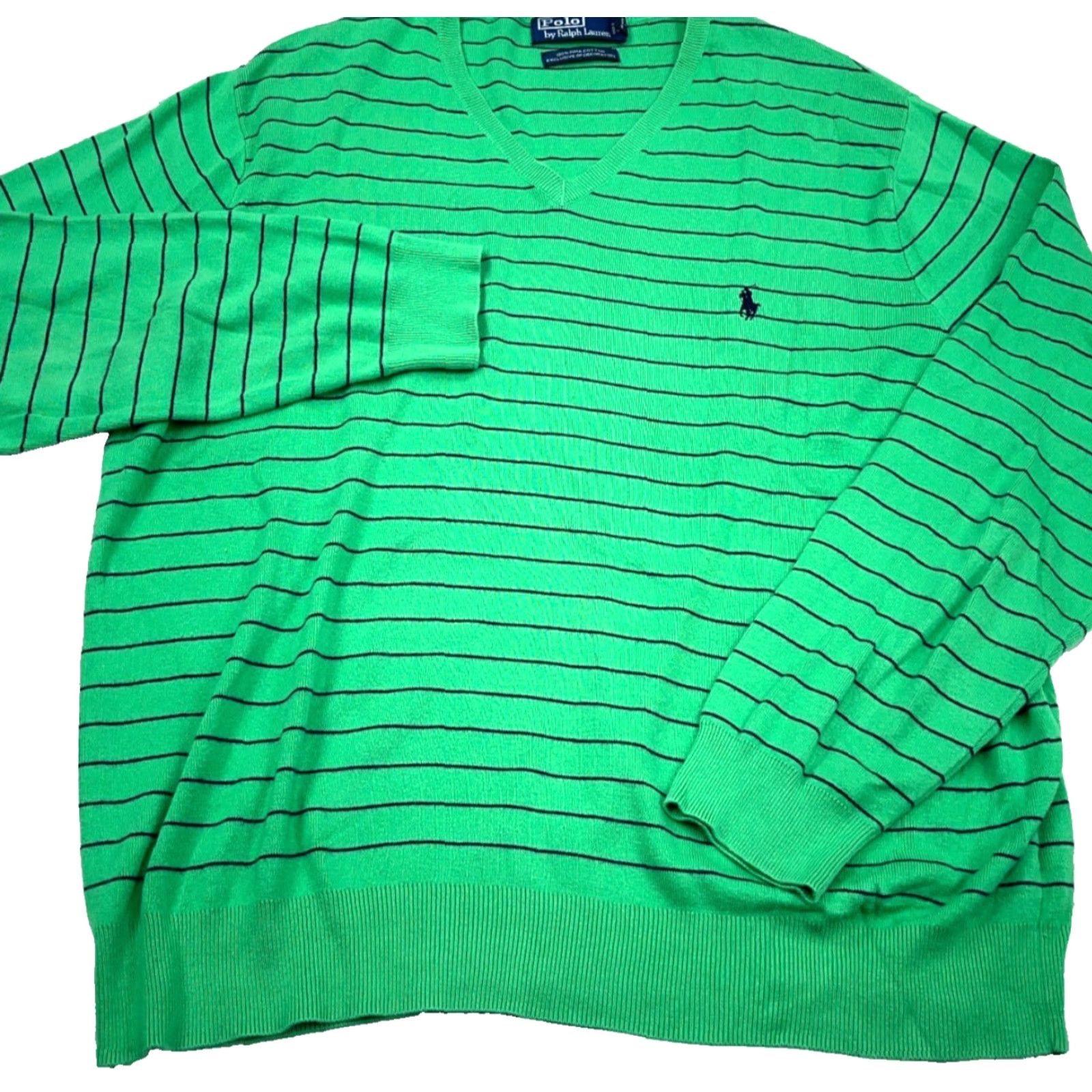 Polo Ralph Lauren Polo Ralph Lauren Sweater Men XL Green Striped V-Neck Pima Cotton Golf Pullover Knit Button Embroidered Logo Zipper Classic Modern Preppy Sports Mens Size US XL / EU 56 / 4 - 2 Thumbnail