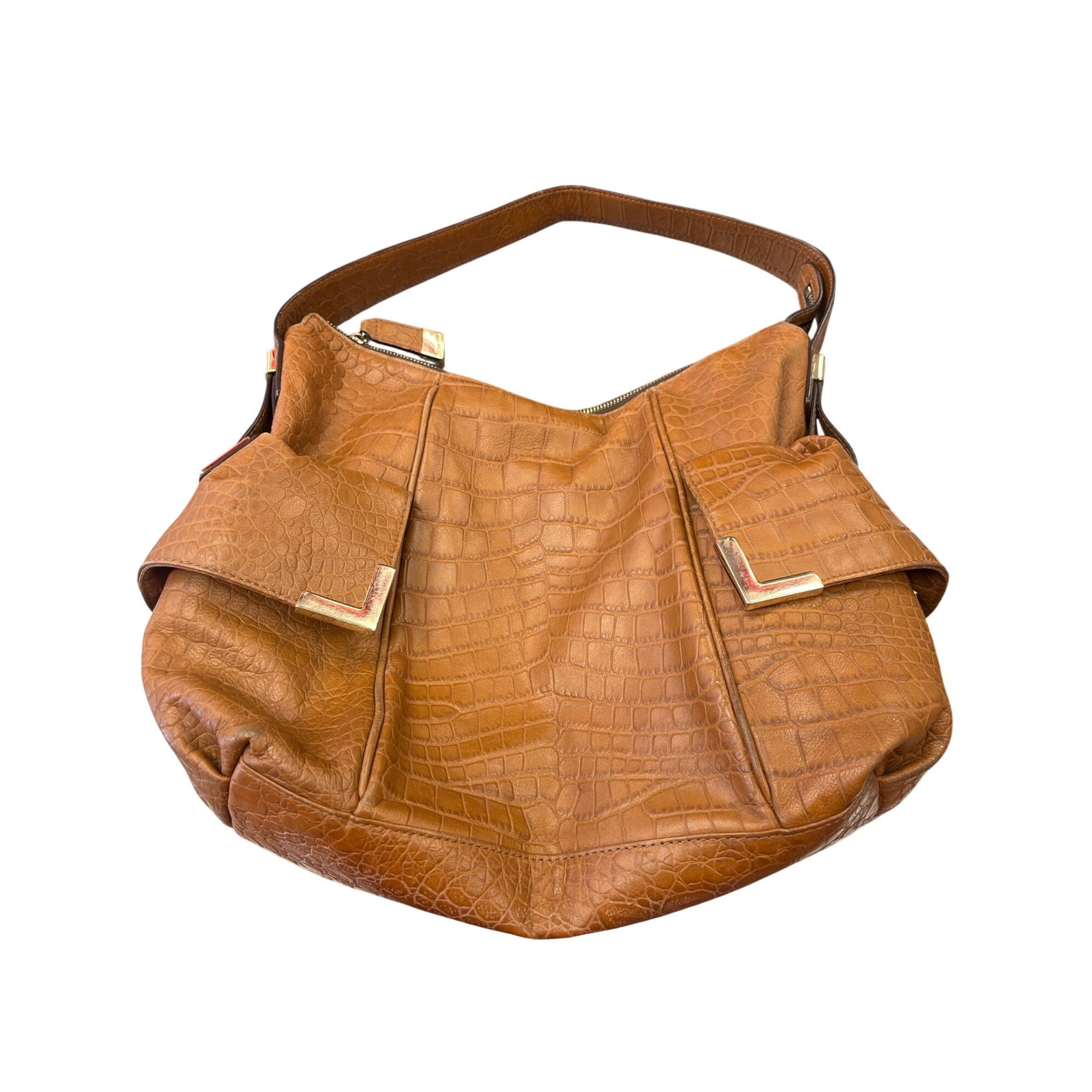 Michael Kors Michael Kors wms brown croc embossed leather shoulder hobo b Size ONE SIZE - 1 Thumbnail