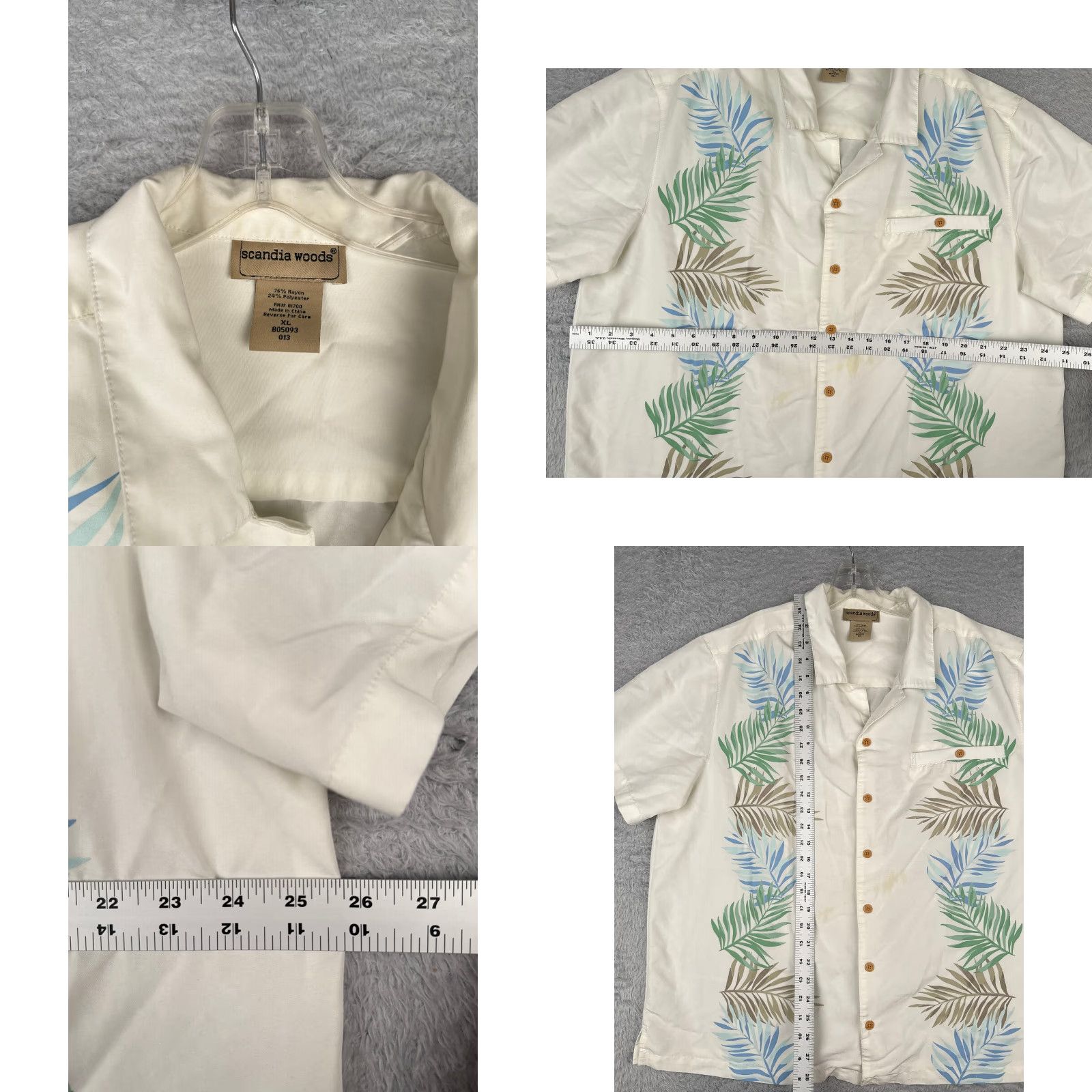 Vintage Scandia Woods Shirt Men White Floral Extra Large Button Rayon Hawaiian READ Size US XL / EU 56 / 4 - 8 Thumbnail