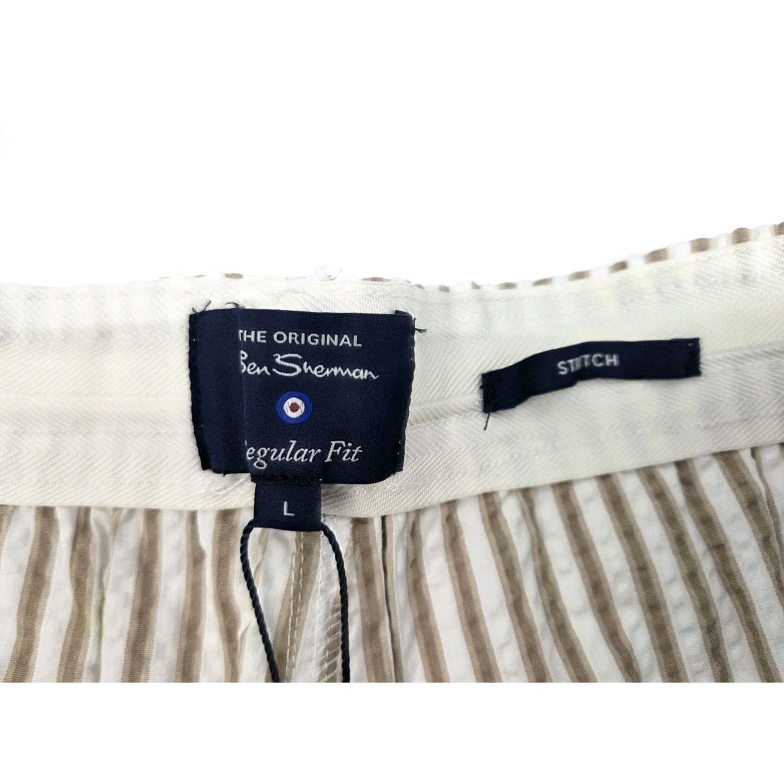 Ben Sherman Ben Sherman Shorts Mens Large Khaki Striped Regular Fit Stretch NWT Size US 34 / EU 50 - 4 Thumbnail