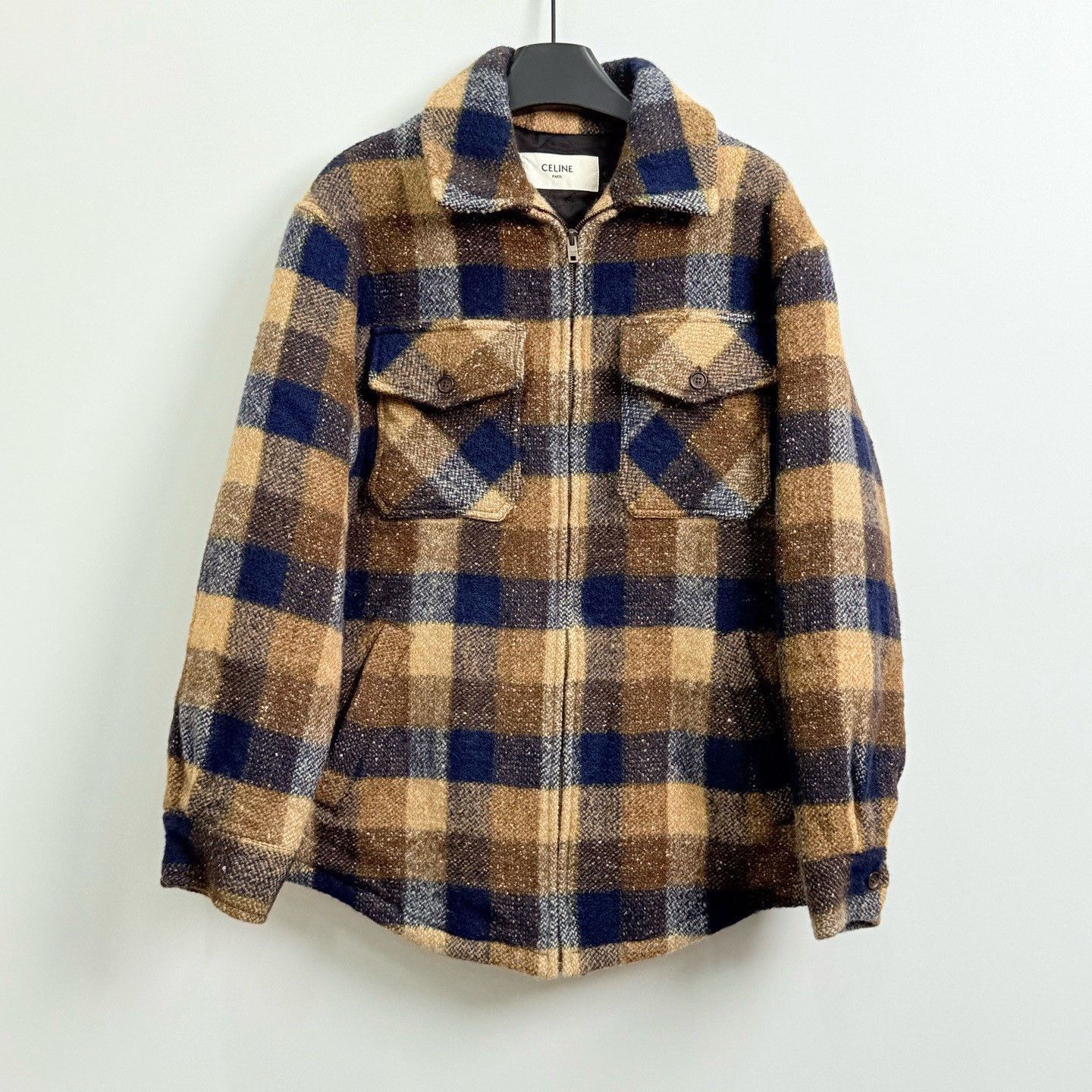 Celine Celine Brown Blue Plaid Wool Flannel Zip Shirt Jacket Size US M / EU 48-50 / 2 - 1 Thumbnail