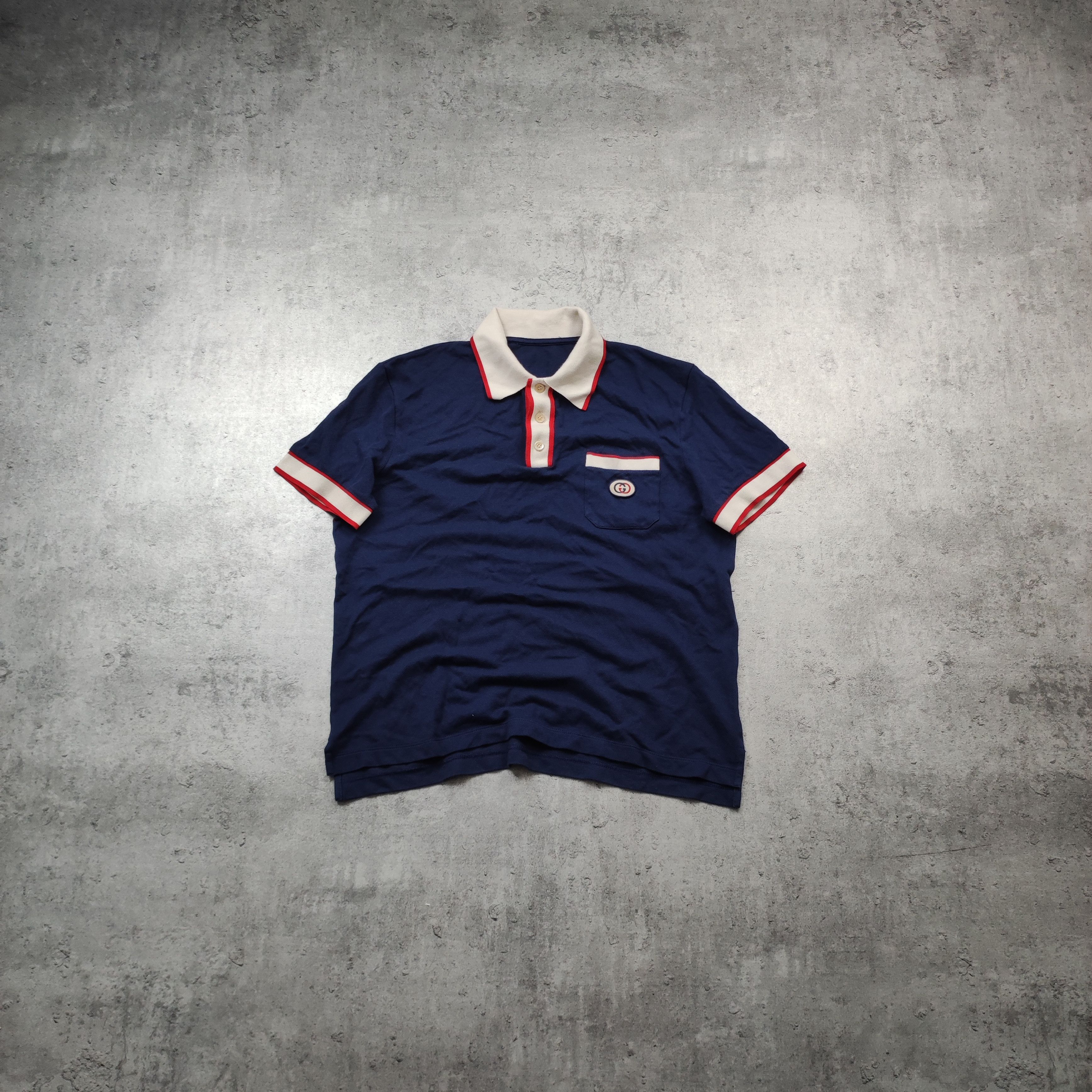 Gucci Gucci Interlocking Web Navy Blue Pique Logo Polo Shirt Size US M / EU 48-50 / 2 - 1 Thumbnail