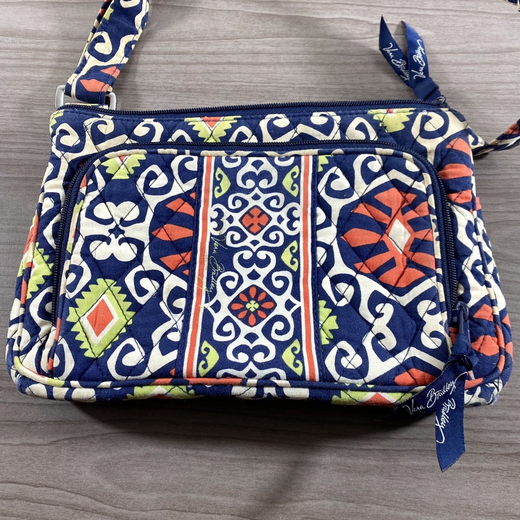 Vera Bradley Vera Bradley Sun Valley Tablet Hipster Crossbody Purse Navy Orange White Geometric Aztec Quilted Exterior Medium Women Crossbody Bag Size ONE SIZE - 3 Thumbnail