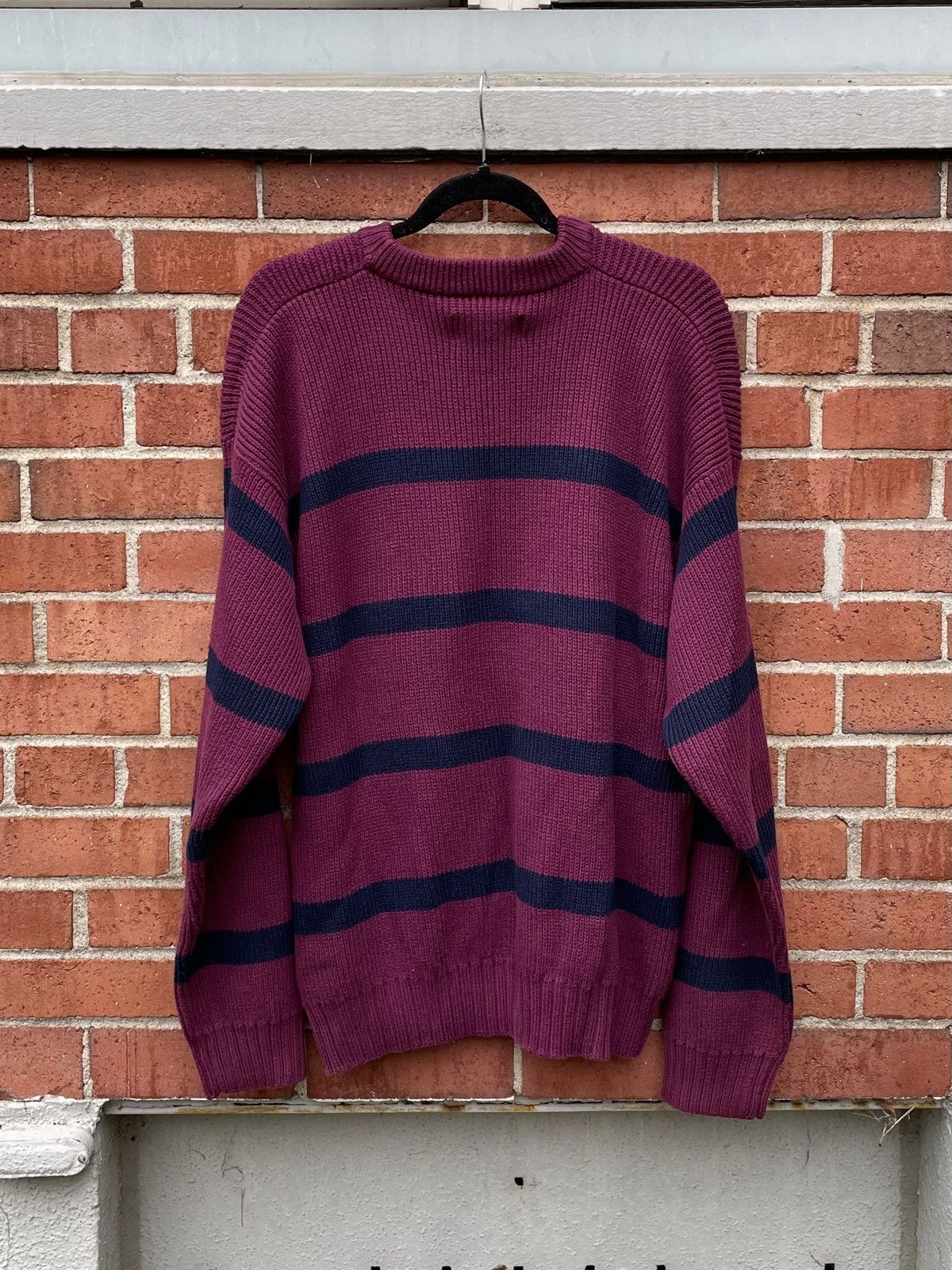 Eddie Bauer Vintage 90s Eddie Bauer Sweater Maroon striped Crewneck Size US L / EU 52-54 / 3 - 4 Thumbnail