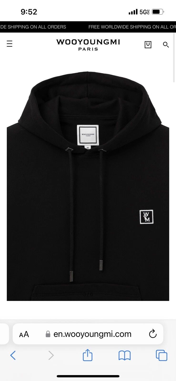 Wooyoungmi Wooyoungmi Paris Logo Hoodie - Black (Tagged XXS / KR 44) Size US XS / EU 42 / 0 - 3 Thumbnail