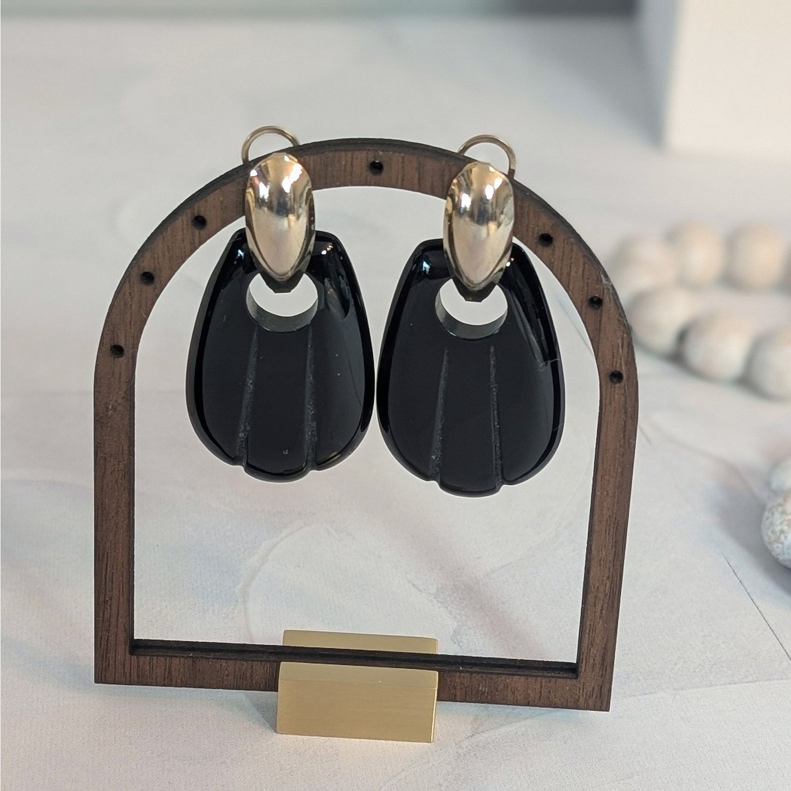 Other Bold Retro VTG 1980s Gold-Tone & Black Door-Knocker Earrings Size ONE SIZE - 1 Thumbnail
