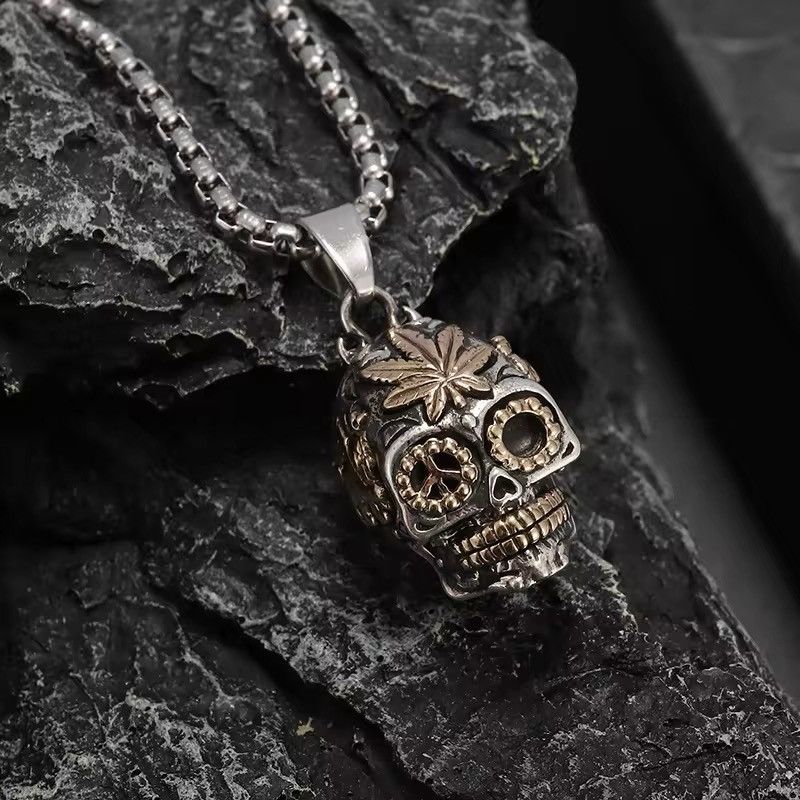 Other × Vintage Gothic Maple Leaf Mechanical Skull Pendant Necklace Size ONE SIZE - 4 Thumbnail