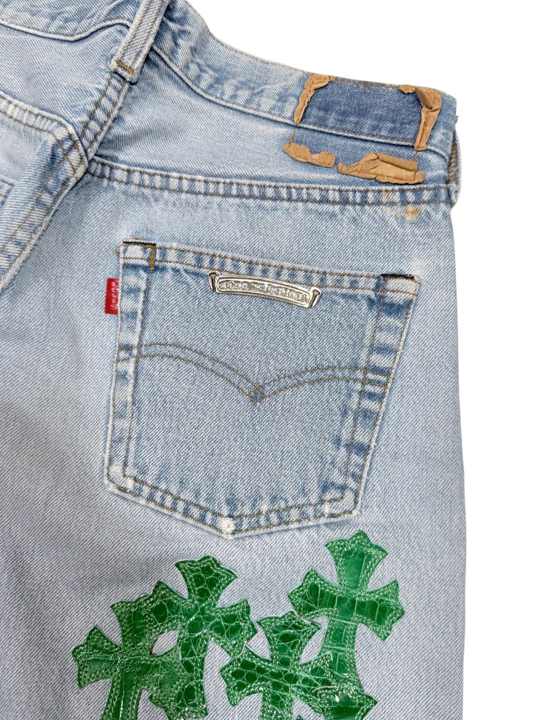 Chrome Hearts Green Alligator Cross Patch Levis 501 Jeans Size 29" - 6 Thumbnail