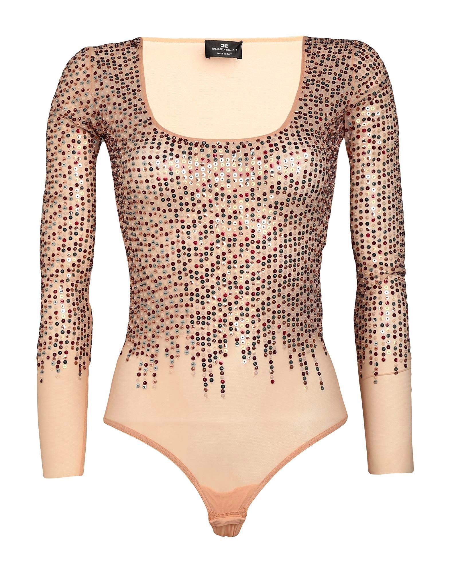 Elisabetta Franchi Embroidered party bodysuit in nude color Size S / US 4 / IT 40 - 1 Thumbnail