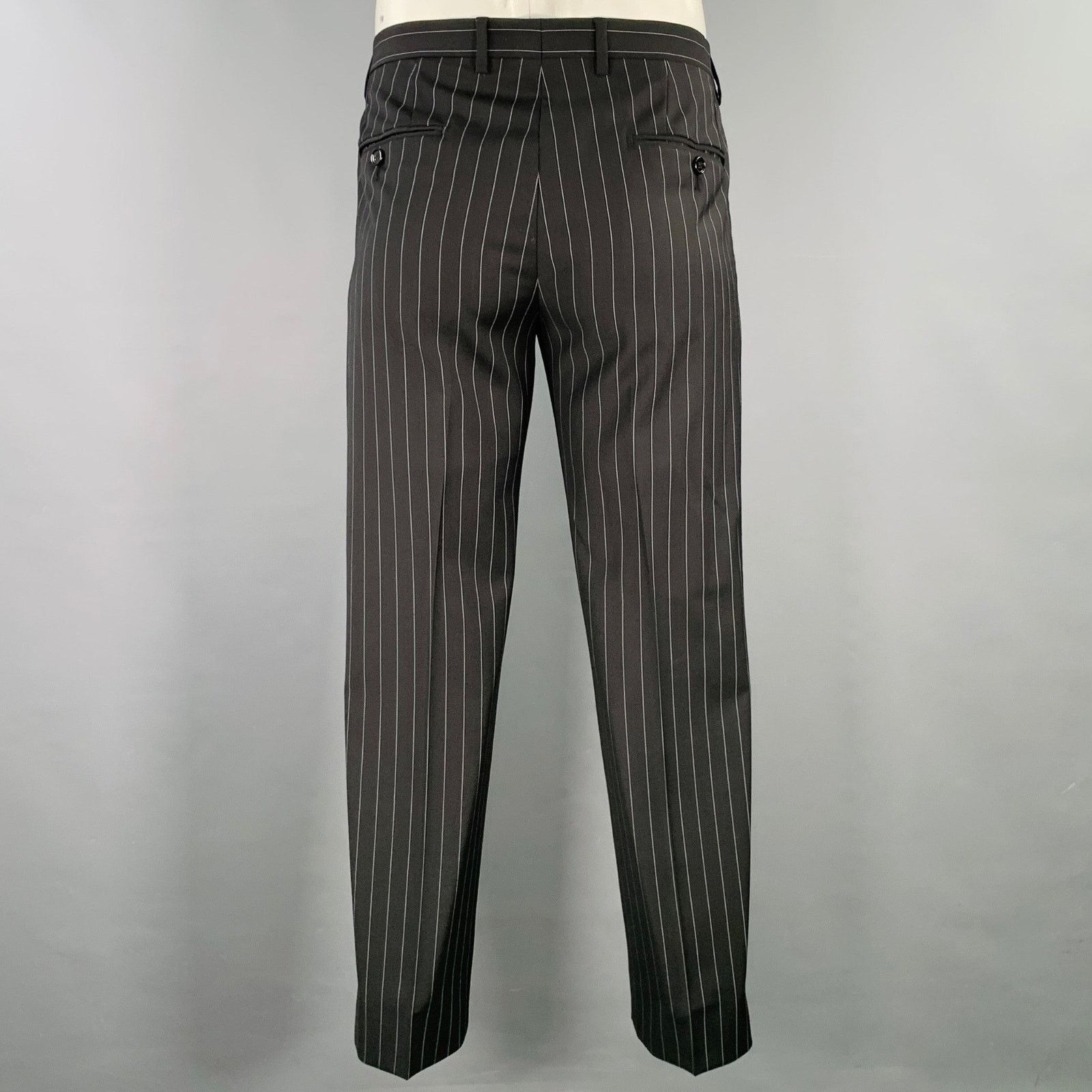 Dolce & Gabbana DOLCE & GABBANA Black Grey Pinstripe Polyester Blend Suit Size 42R - 5 Thumbnail