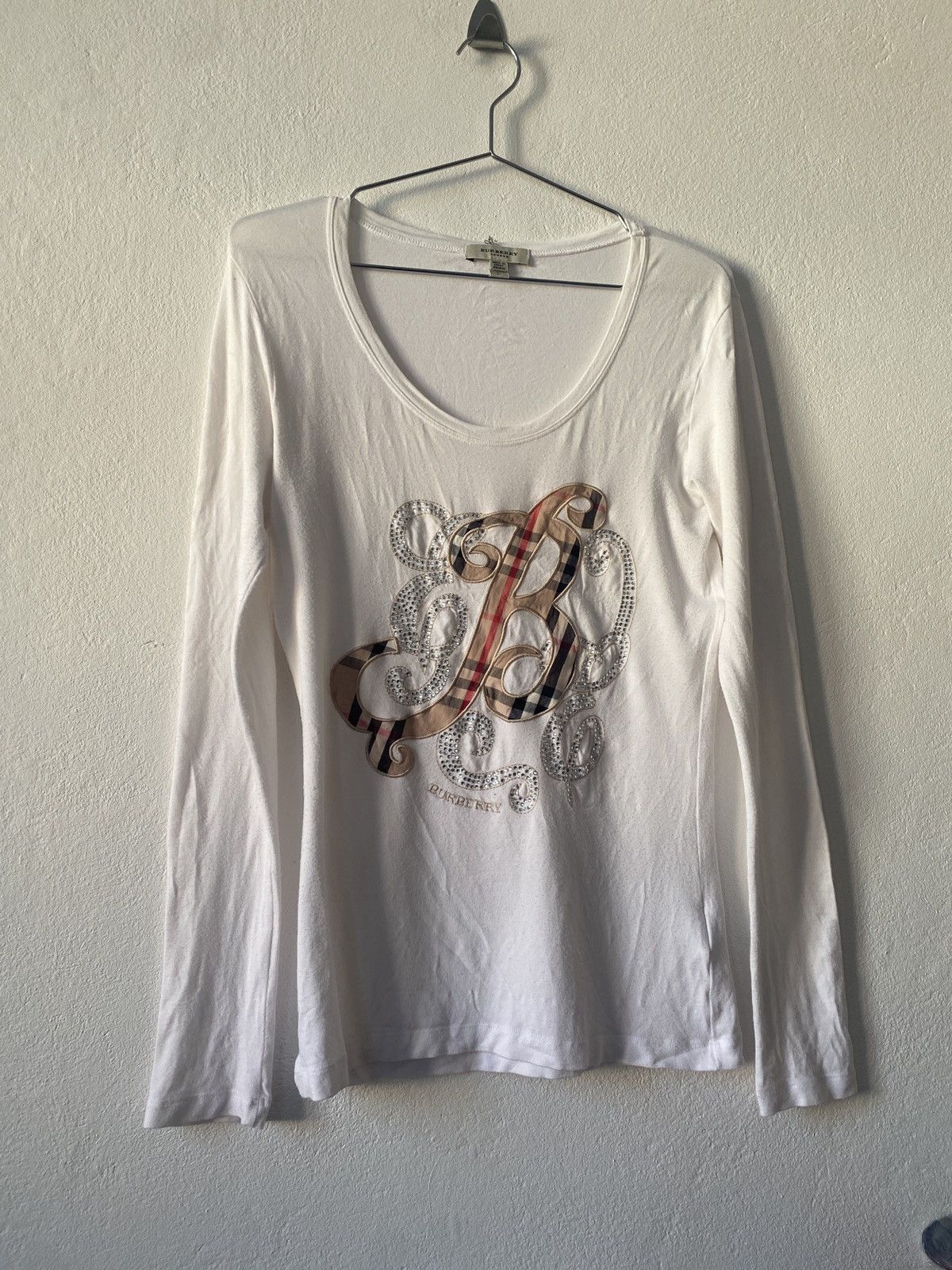 Burberry × Japanese Brand Woman’s Burberry V-Neck Big Logo Blouse Size L / US 10 / IT 46 - 4 Thumbnail