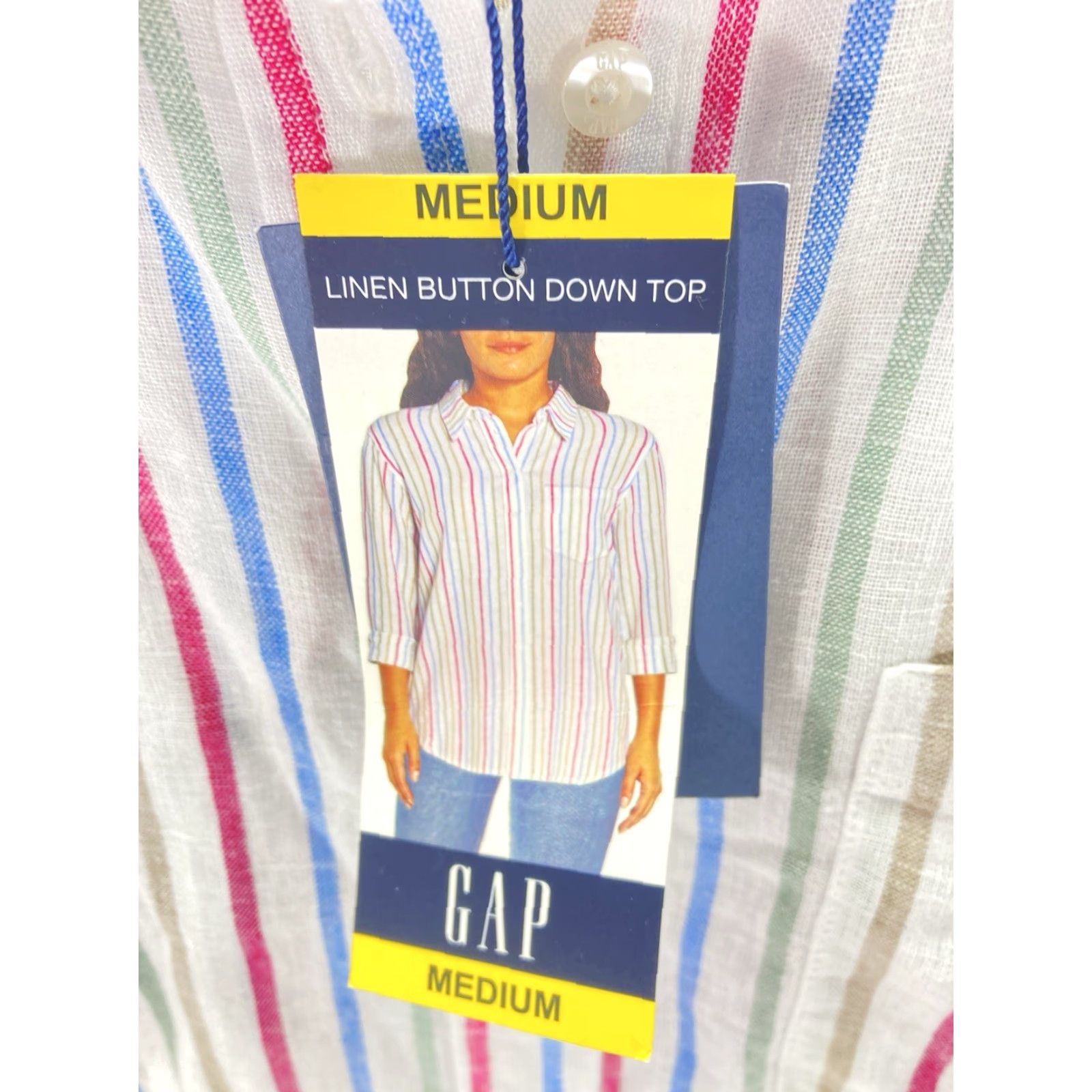 Gap Gap Shirt Women Medium Stripe Button Long Sleeve Linen Blend Casual NWT Size M / US 6-8 / IT 42-44 - 4 Thumbnail
