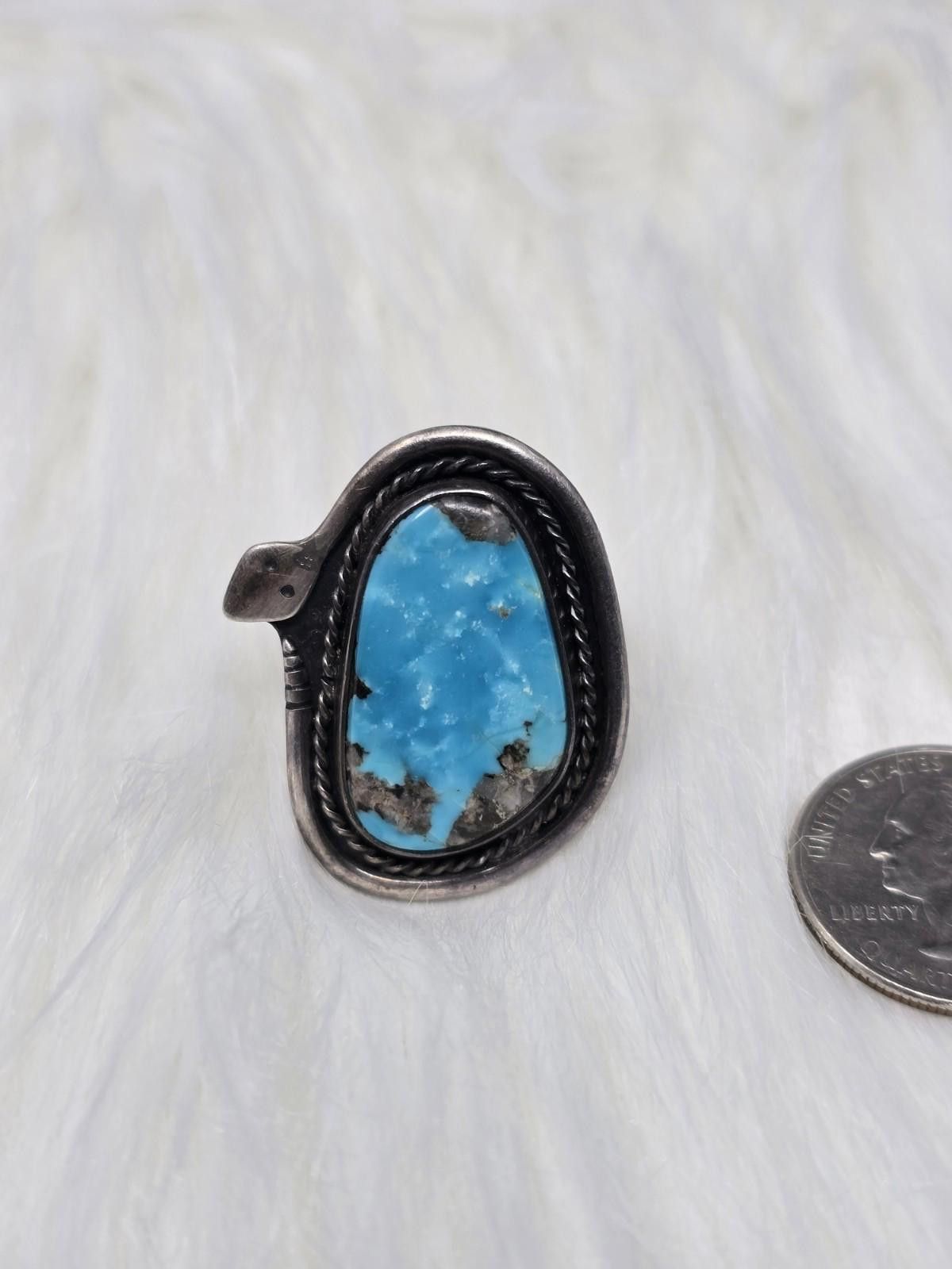 Other Sterling Silver Turquoise Snake Ring Size 11.25 Navajo Size ONE SIZE - 4 Thumbnail