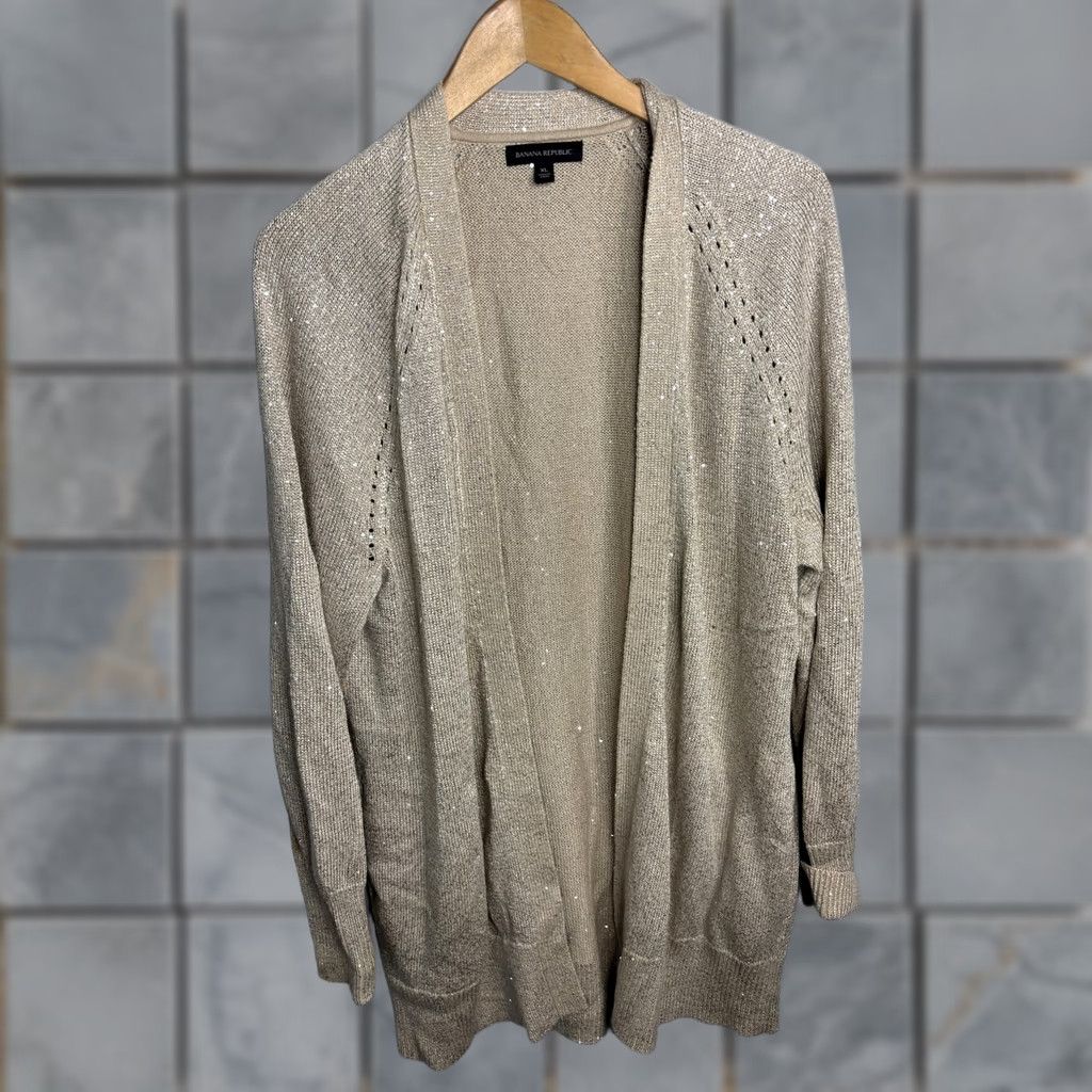 Banana Republic VINTAGE Banana Republic Cardigan Womens XL Beige Open Sequin Knit Long Sleeve Size XL / US 12-14 / IT 48-50 - 1 Thumbnail