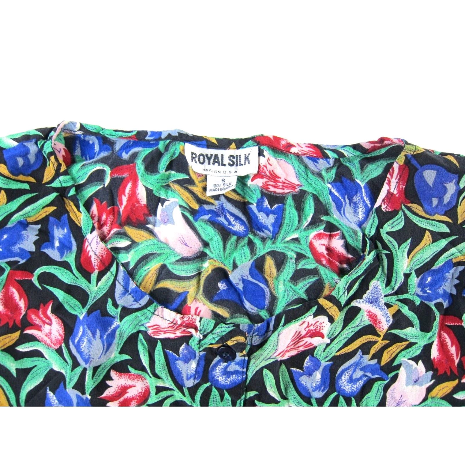 Vintage VINTAGE Royal Silk Cap Sleeve Button-Up Blouse 3/4 Sleeve Floral Silk Green Small Women's Boys/Men's? Size S / US 4 / IT 40 - 3 Thumbnail