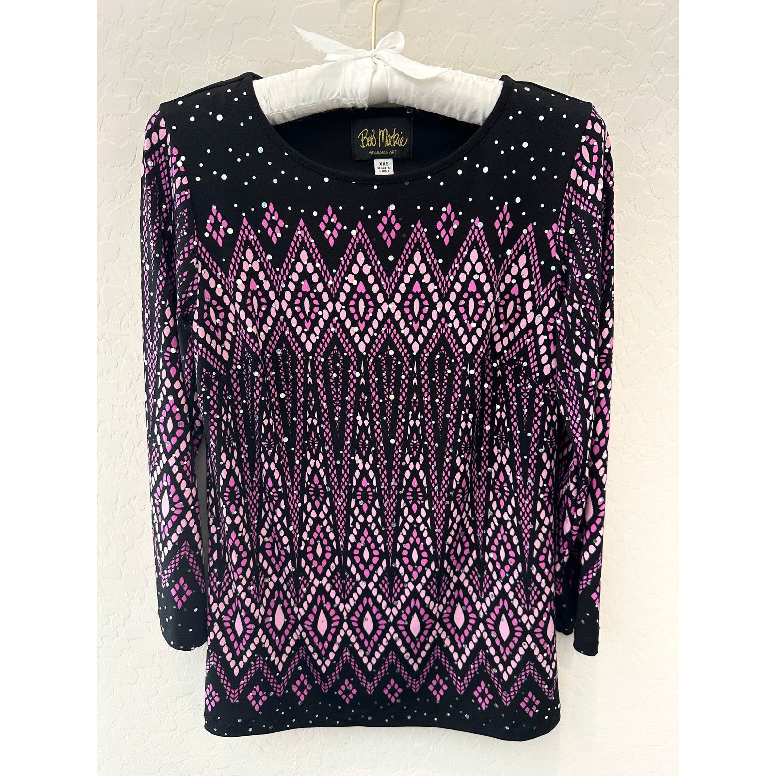 Bob Mackie BOB MACKIE | Black Purple Rhinestone Knit Long Sleeve Top Size XXS / US 00 / IT 34 - 1 Thumbnail
