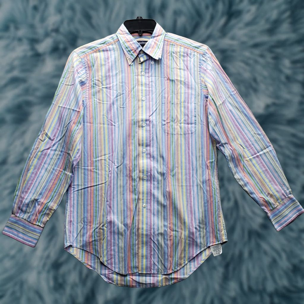 Lands' End Lands' End Dress Shirt Mens 15 Multi Striped Single Pocket Curved Hem Button Up Size 40R - 1 Thumbnail