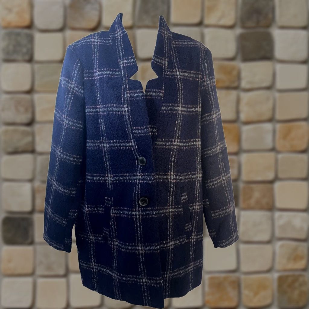 Old Navy Old Navy Coatigan Women Small Navy Plaid Wool Blend Button Pocketed Mid-Length Knit Coatigan, Regular Fit, Outdoor, Winter Fall Spring Size S / US 4 / IT 40 - 1 Thumbnail
