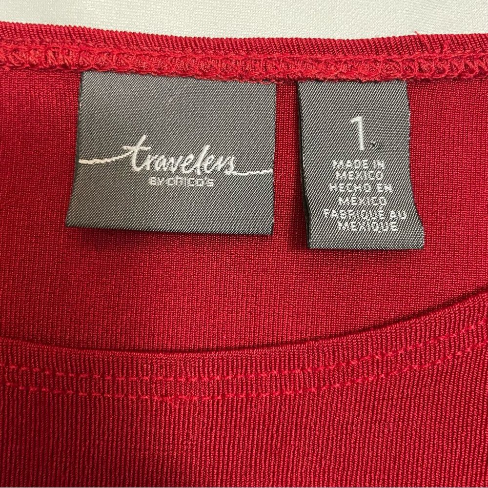 Chicos Chico's Travelers Red Liquid Knit Top Asymmetrical Hem Size Size M / US 6-8 / IT 42-44 - 8 Thumbnail