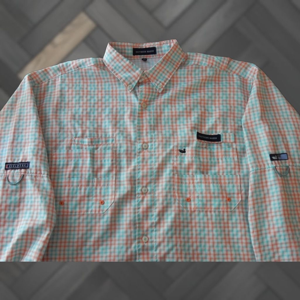 Vintage Southern Marsh Shirt Men Vented Button-Front Plaid Long Sleeve Size L White Size US L / EU 52-54 / 3 - 1 Thumbnail