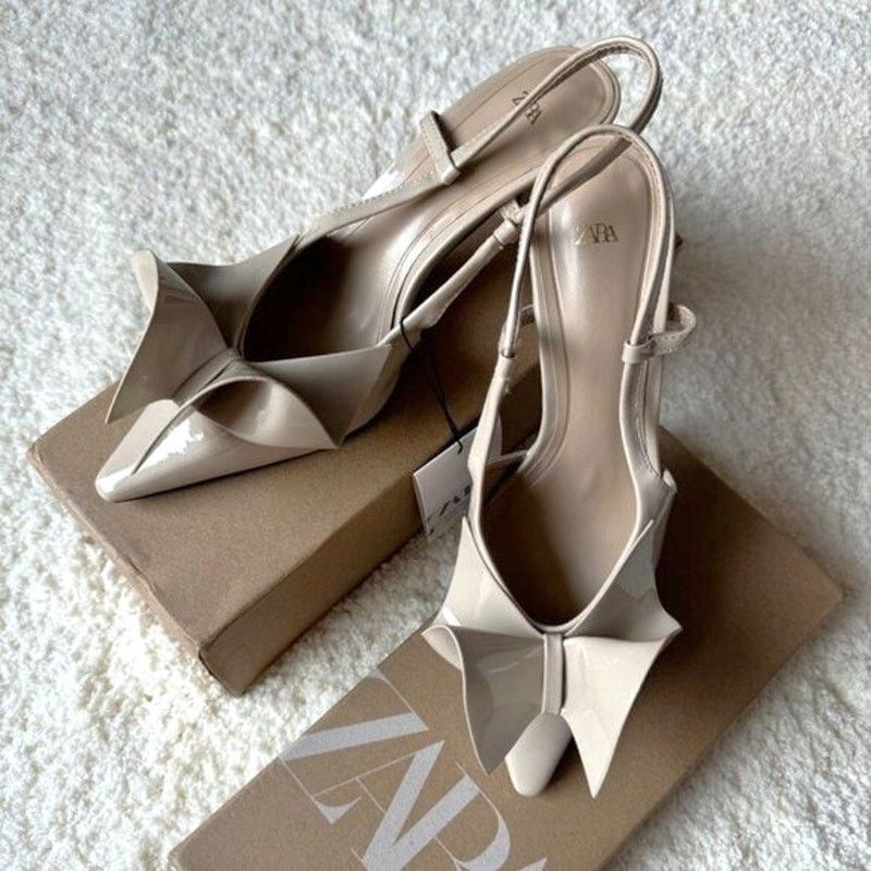 Zara Zara Bow Slingback Heels Cream Pointed Toe NWT Size US 6.5 / IT 36.5 - 10 Thumbnail