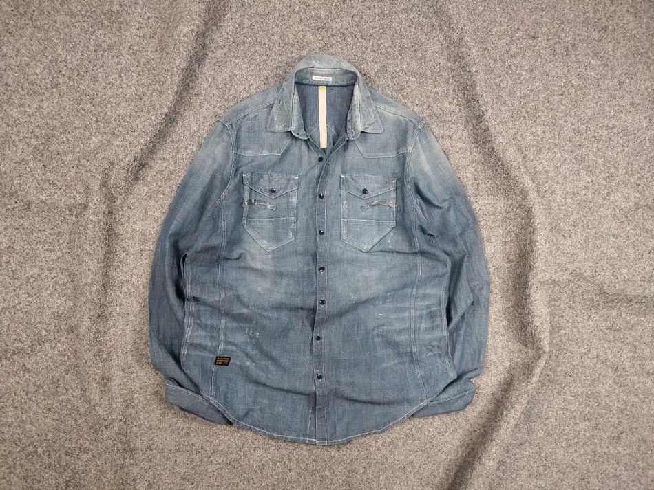 G-Star G Star Raw Essentials Tacoma Linen Blend Distressed Shirt Size US L / EU 52-54 / 3 - 1 Thumbnail