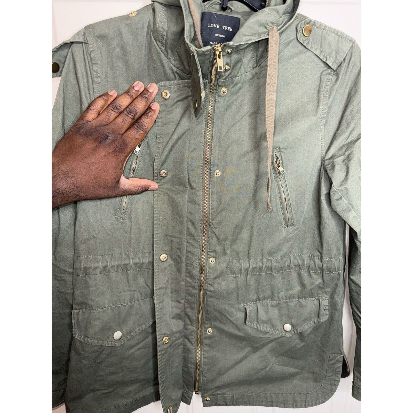 & Other Stories Love Tree Anorak Military Jacket Womens Large Hooded Parka Size L / US 10 / IT 46 - 3 Thumbnail