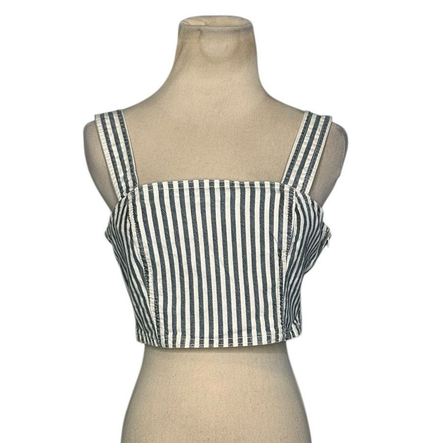 Zara Zara blue white denim strappy crop top size Small Size S / US 4 / IT 40 - 1 Thumbnail