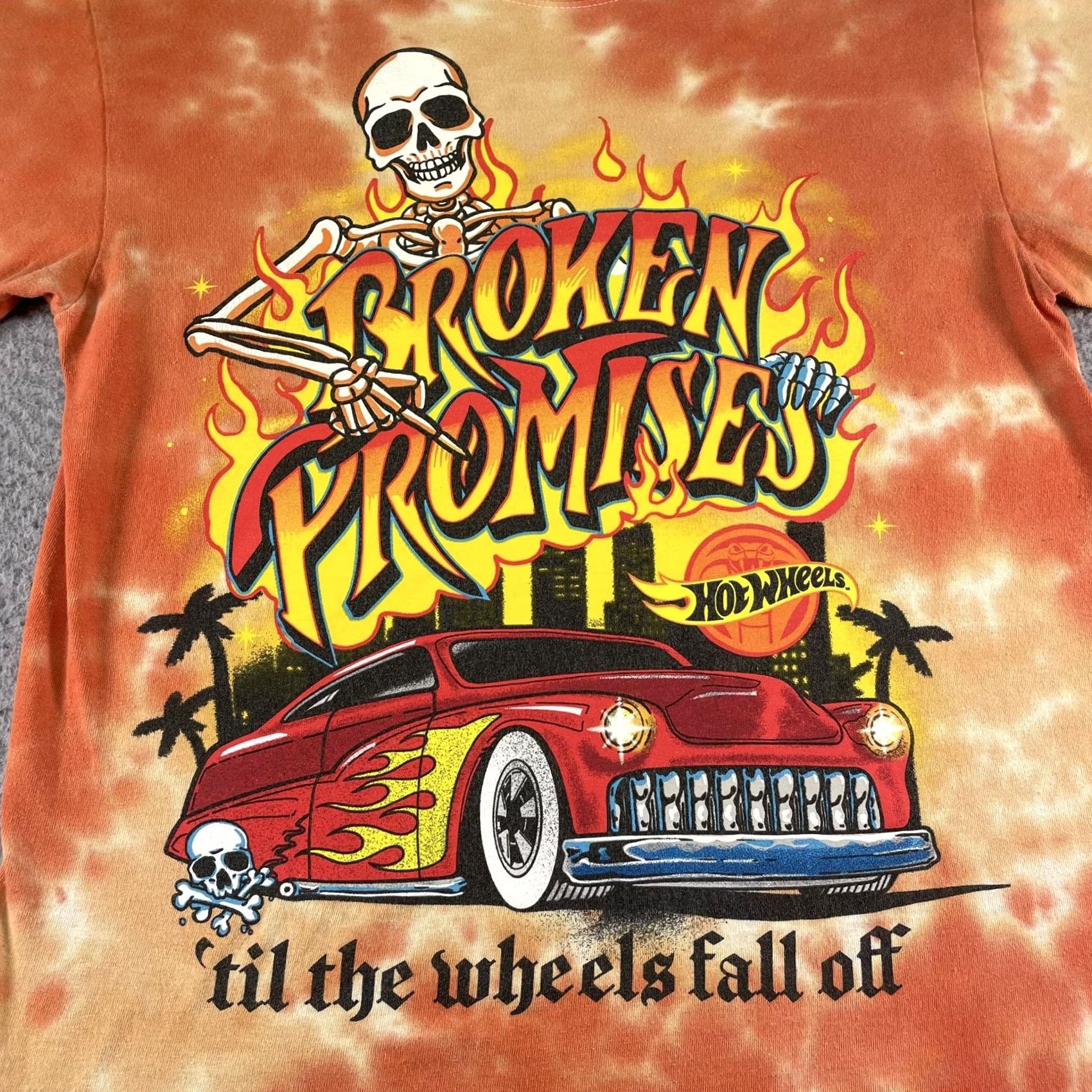 Broken Promises Co. Broken Promises Shirt Mens M Orange Tie-Dye Skeleton Flames Car Hot Wheels Streetwear Graphic Print Crew Neck Short Sleeve Size US M / EU 48-50 / 2 - 2 Thumbnail