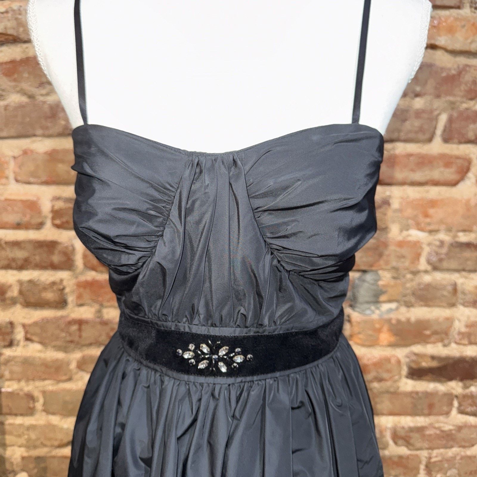 MAX&Co. Y2K Vibe Dress Sz 4 Black Taffeta Jewel Velvet Milkmaid Goth Size S / US 4 / IT 40 - 3 Thumbnail