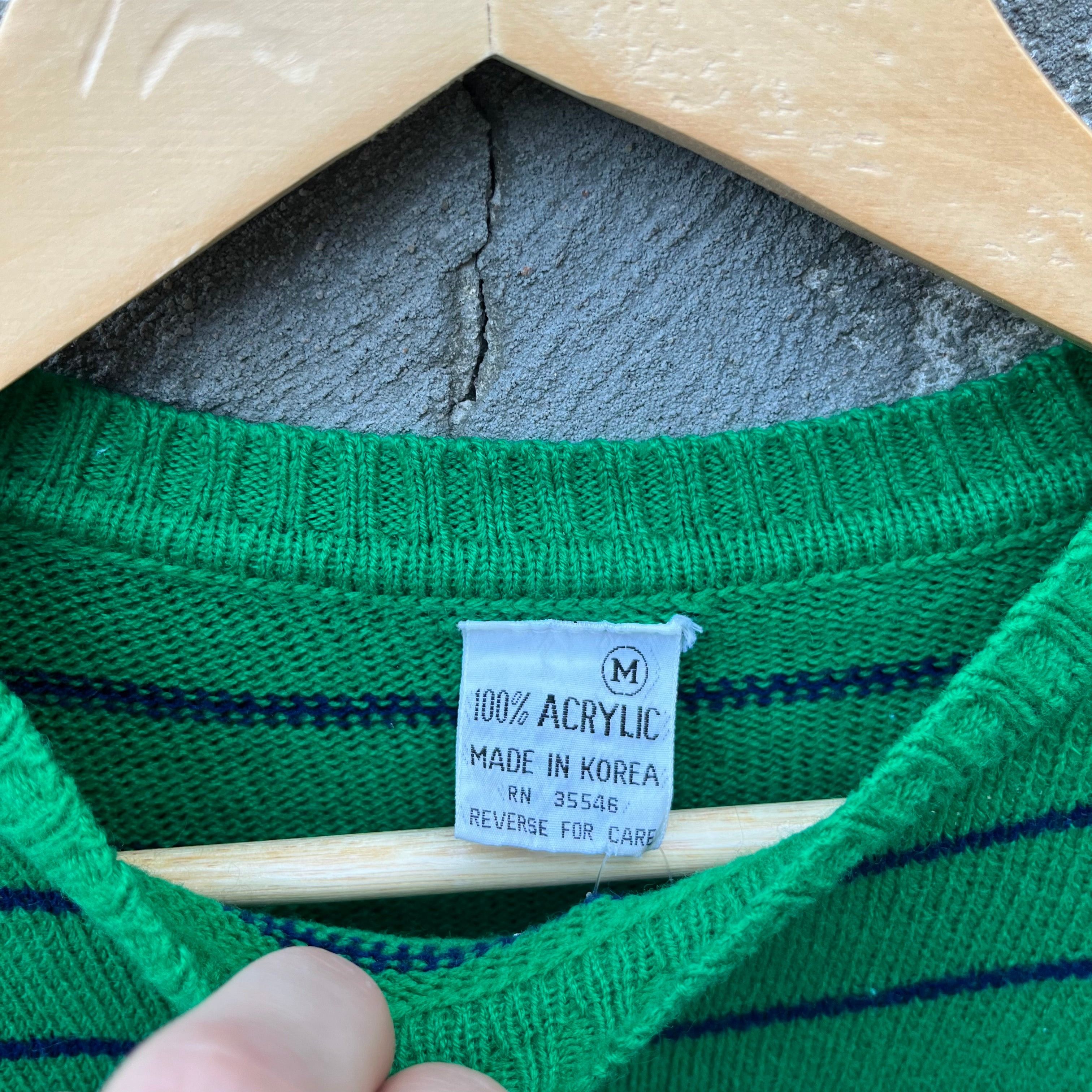 Vintage 80's Woven Green Striped Crewneck Sweater. Size US S / EU 44-46 / 1 - 3 Thumbnail