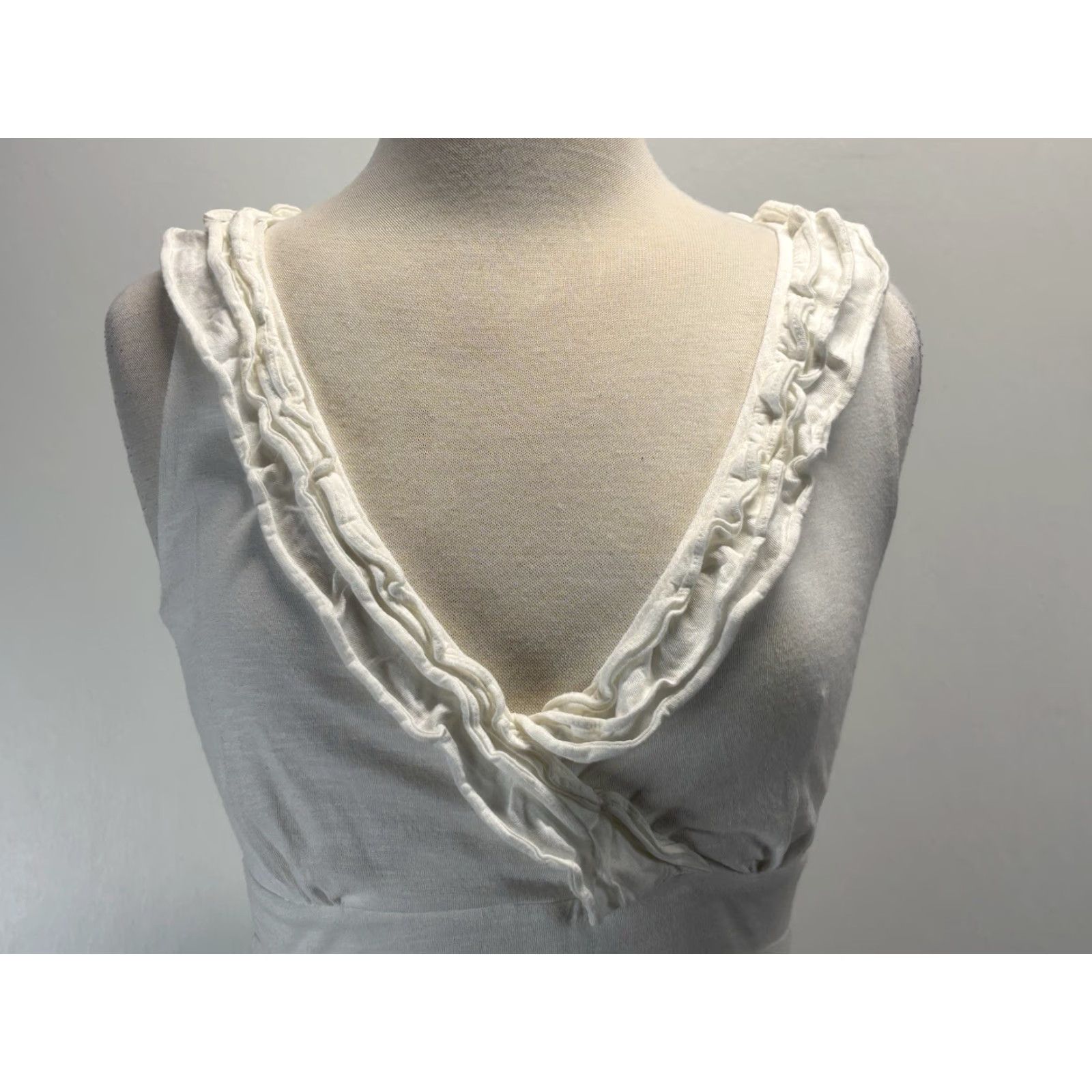 Loft LOFT White Cotton Dress XS Sleeveless Ruffle Trim Womens Summer Classic A-Line Size XS / US 0-2 / IT 36-38 - 5 Thumbnail